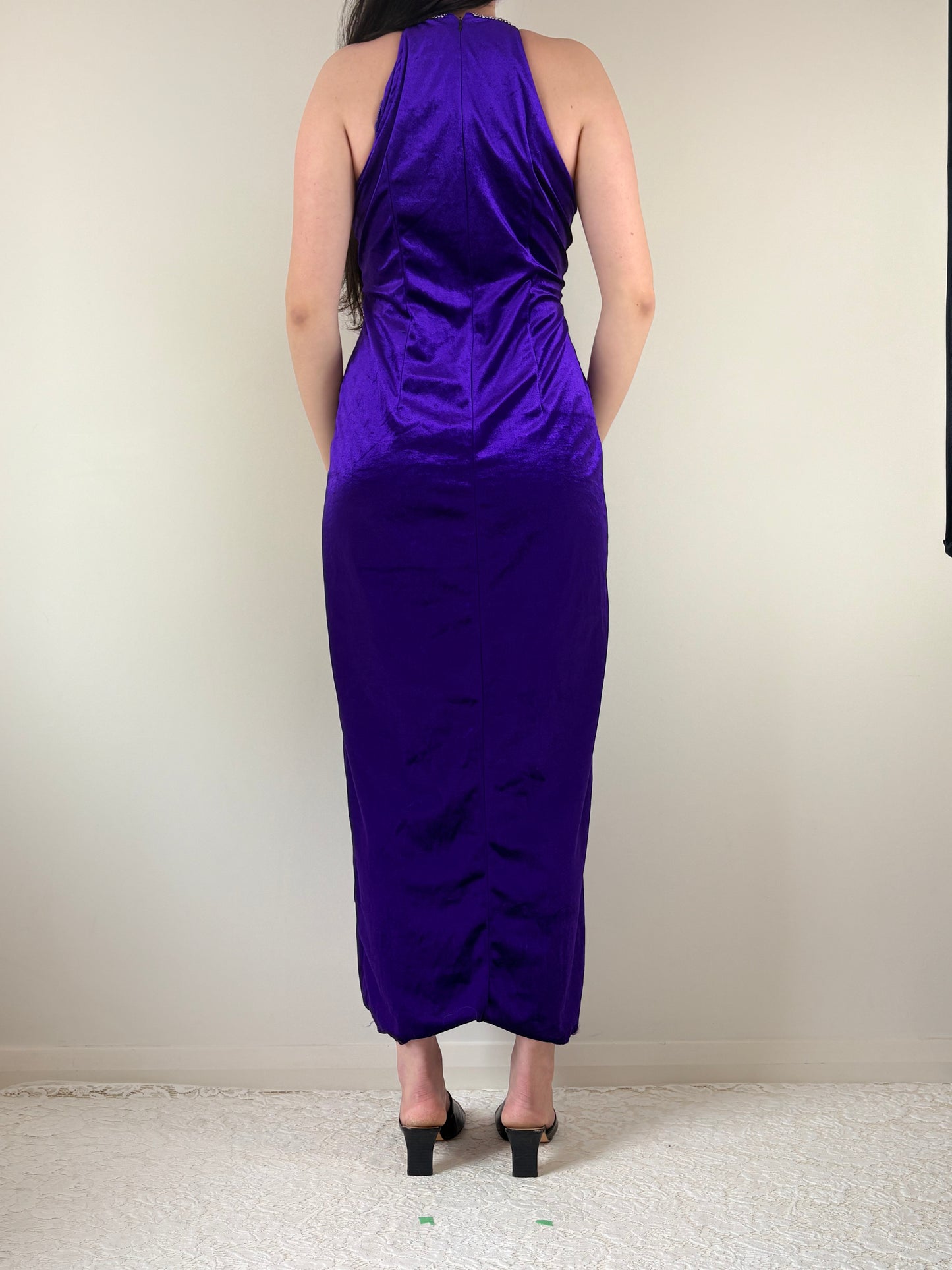 Purple Velvet Silk Formal Dress