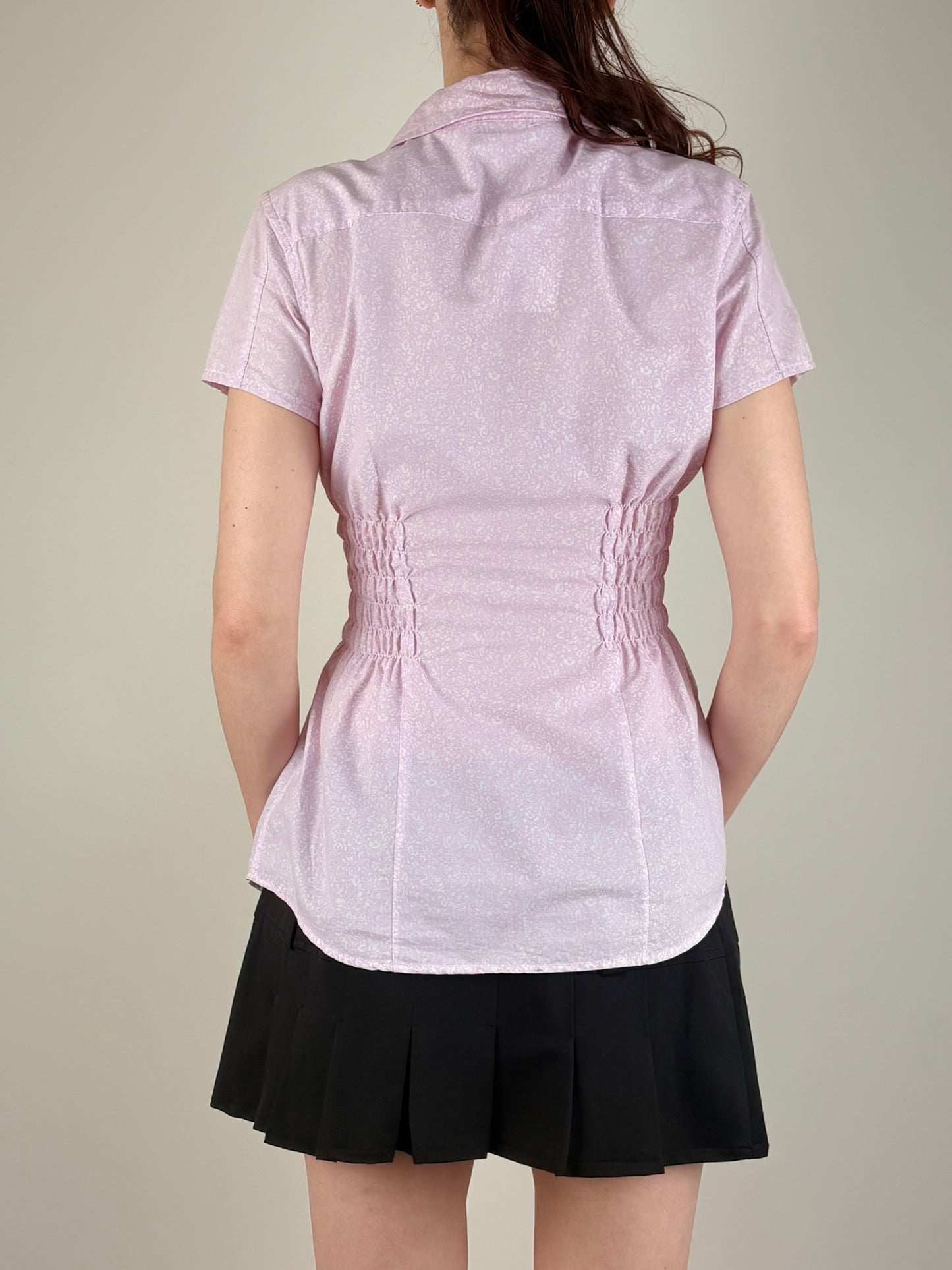 Pink Cotton Floral Ruched Top