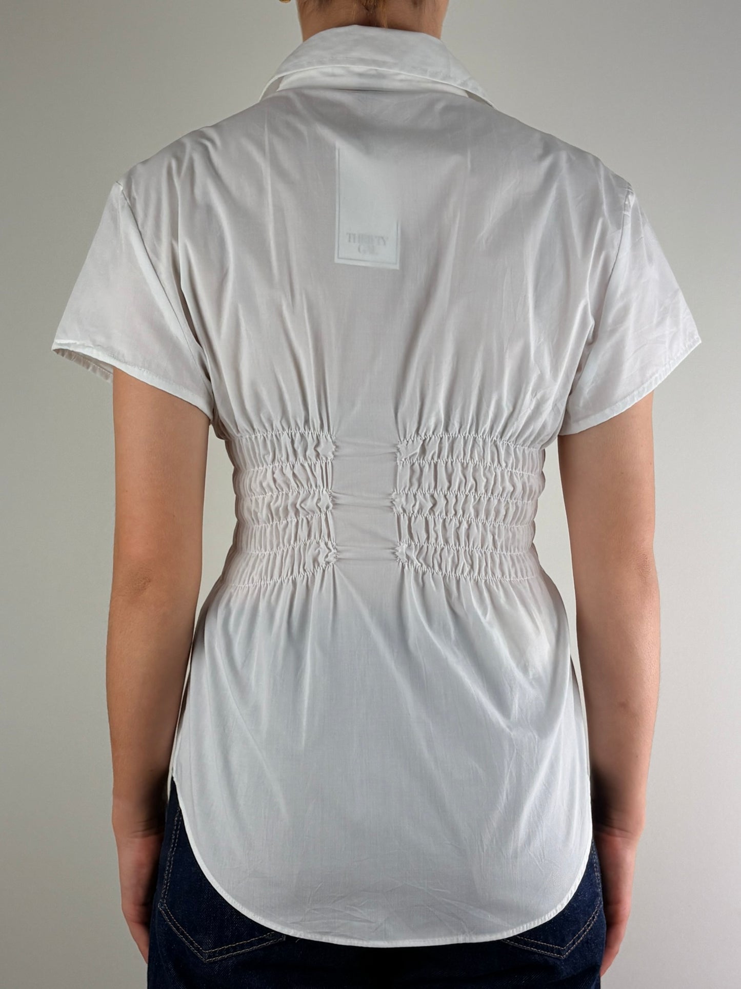 White Panel Ruched Top