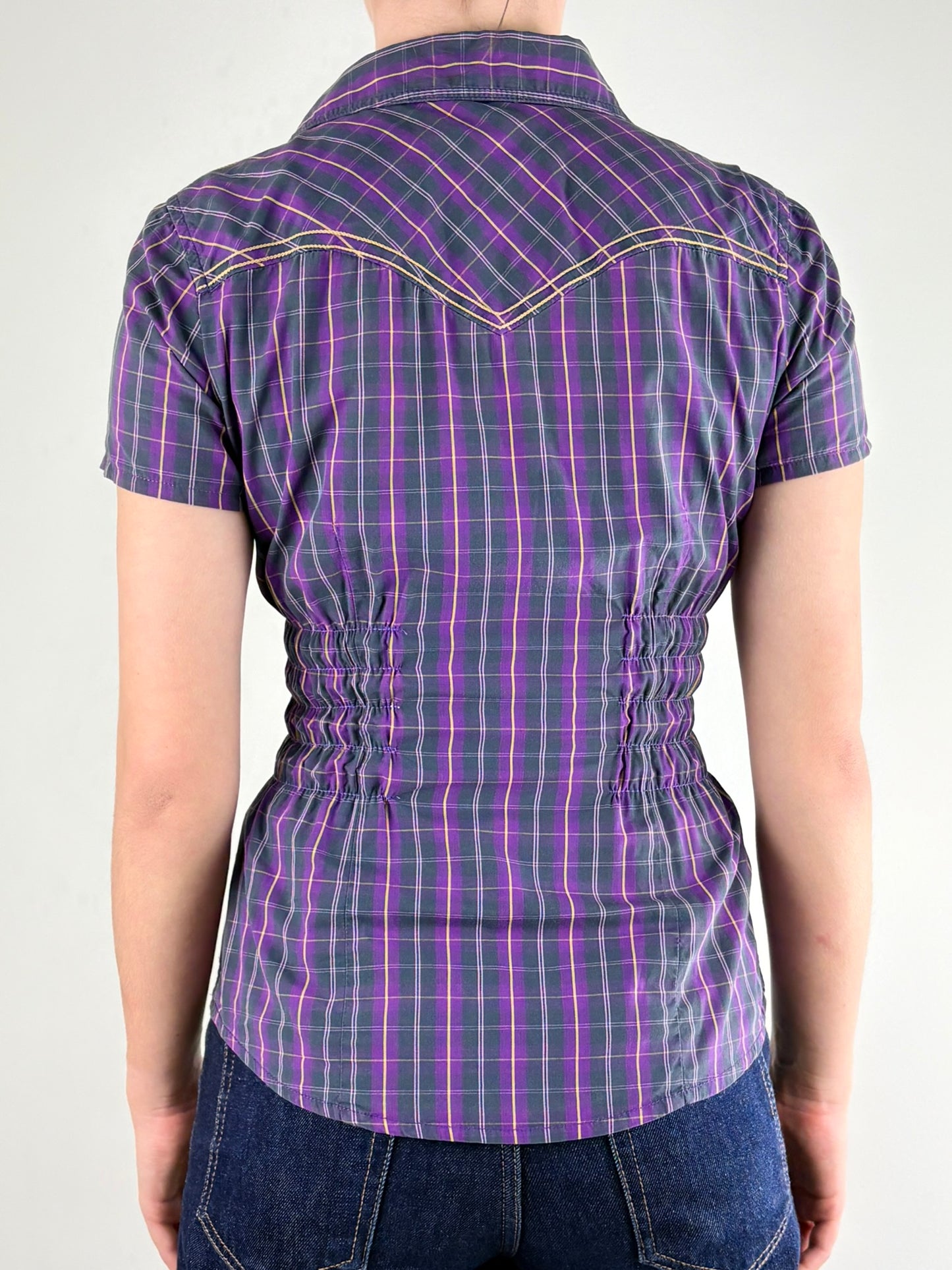 Checkered Western Ruched Top