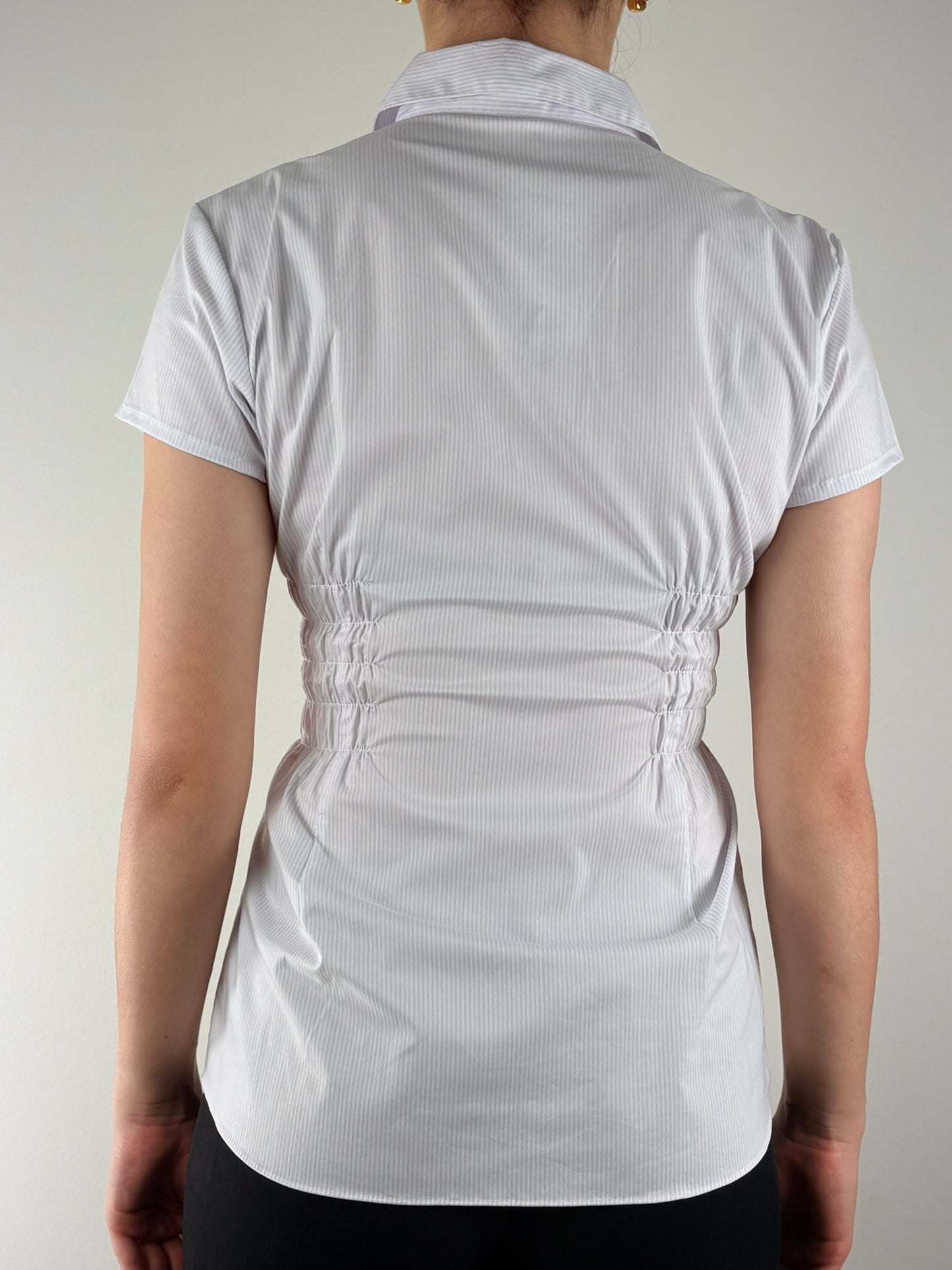 Lilac Pin Striped Ruched Top