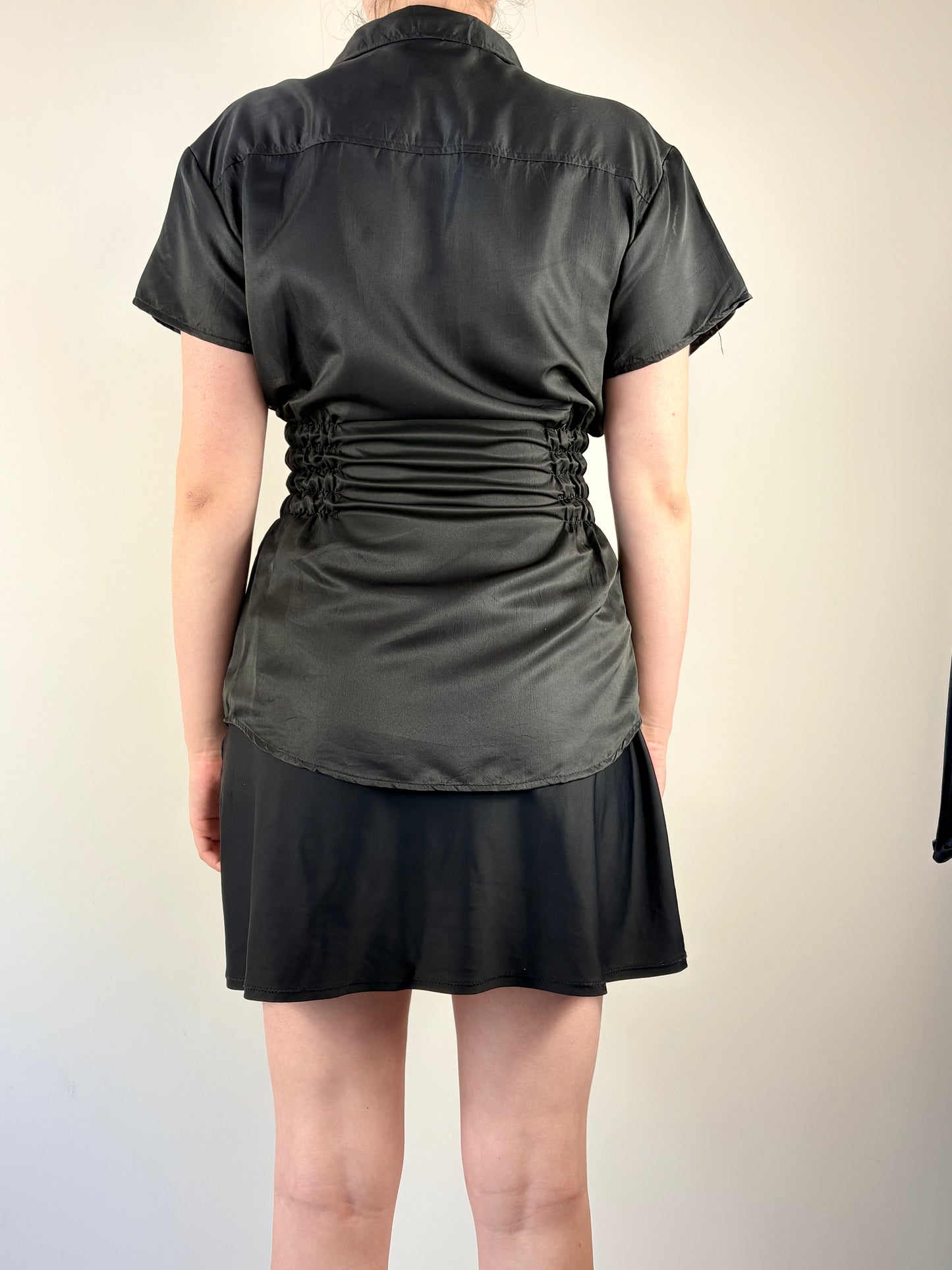 Black Upcycled Ruched Top