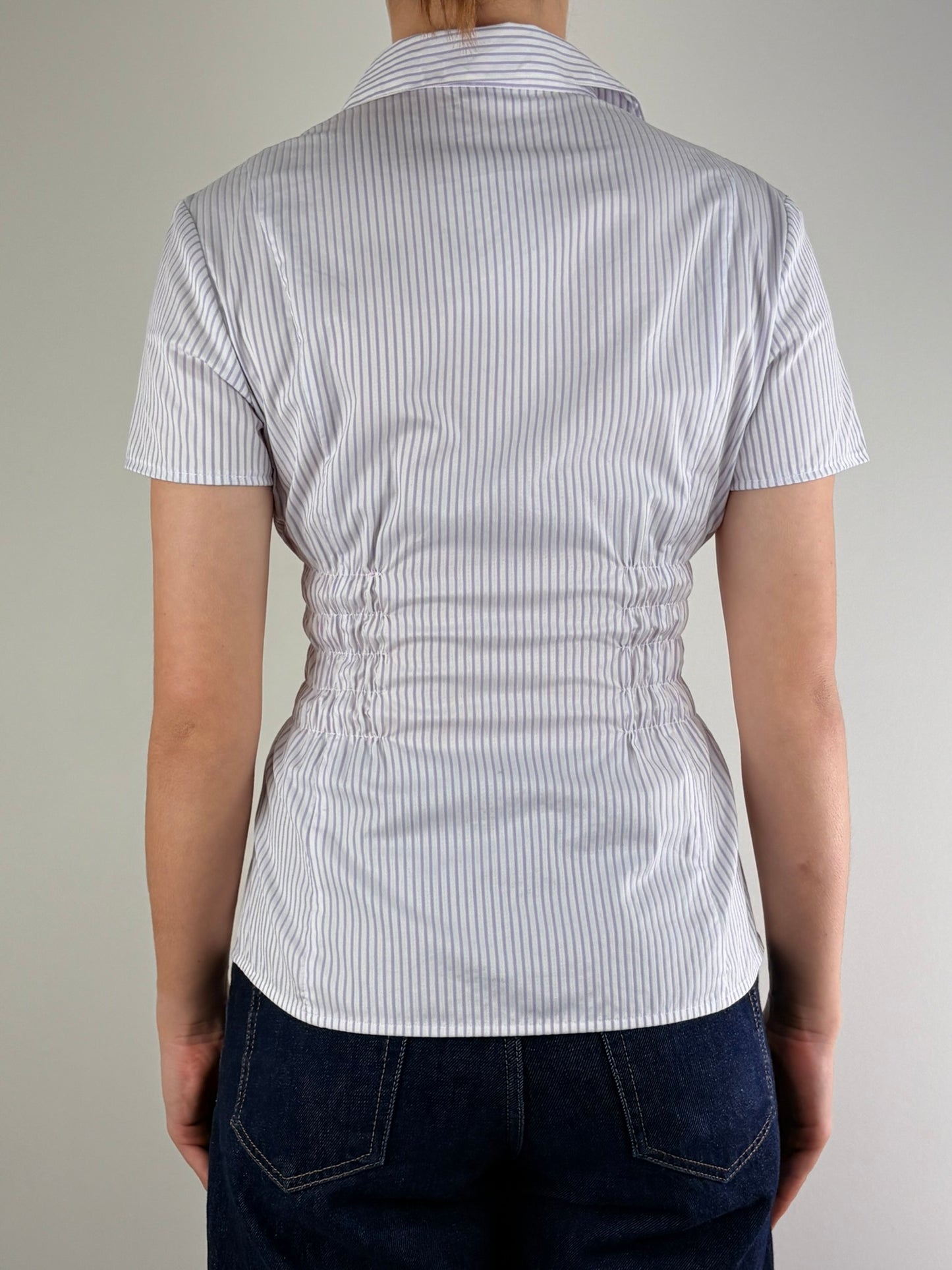Purple & White Striped Ruched Top
