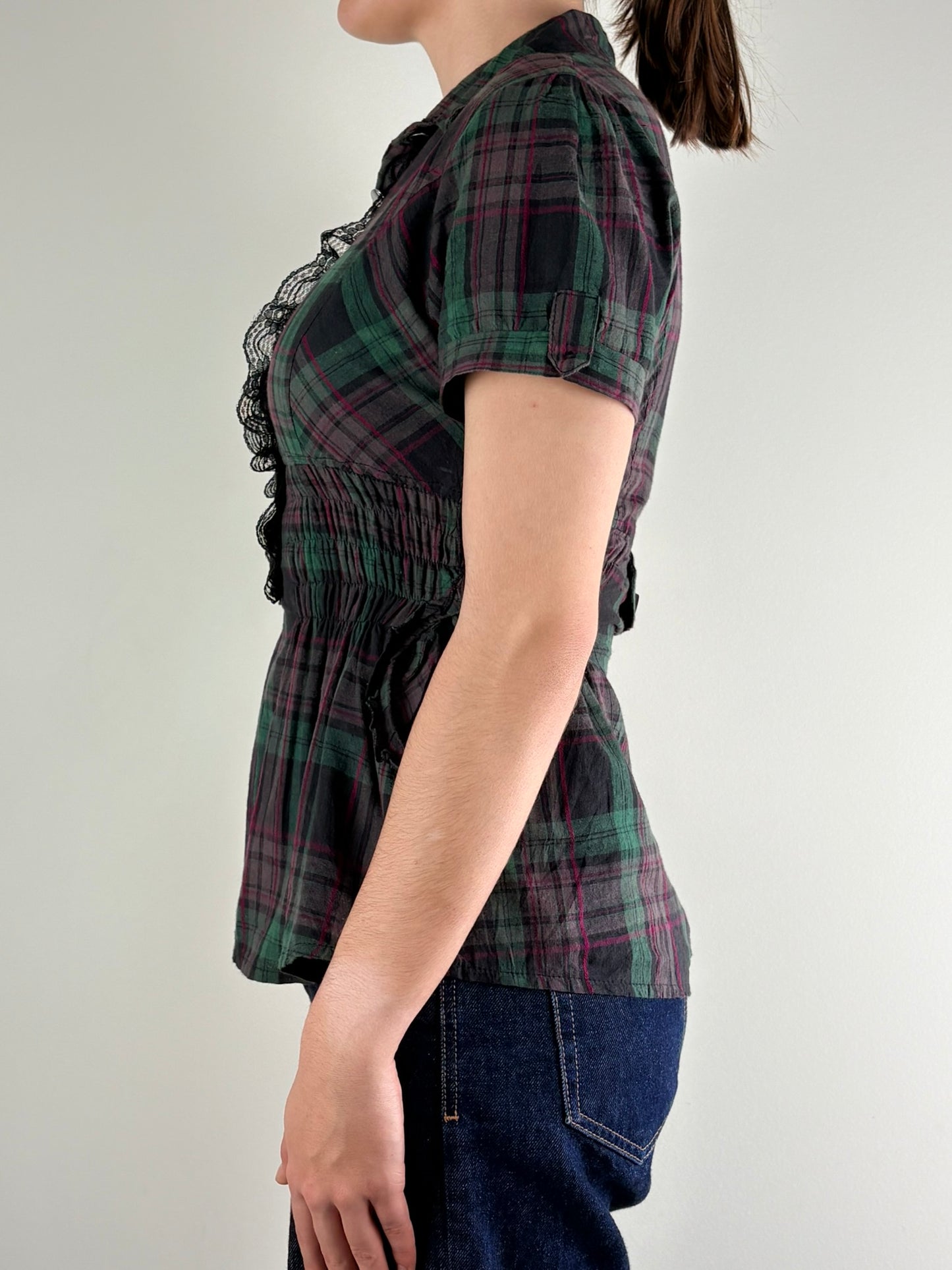 Gothic Plaid Ruched Top
