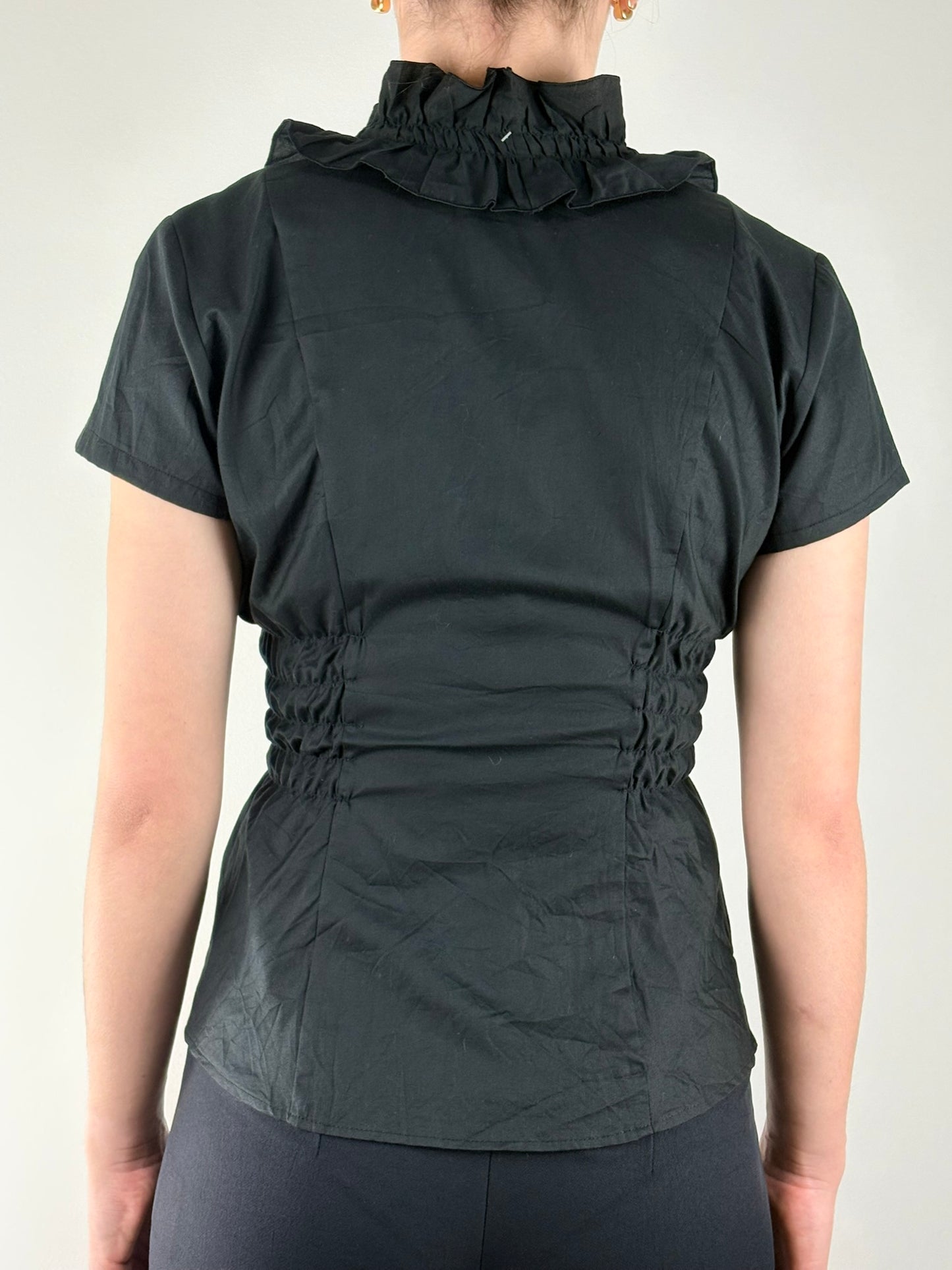 Black Front Ruffle Ruched Top