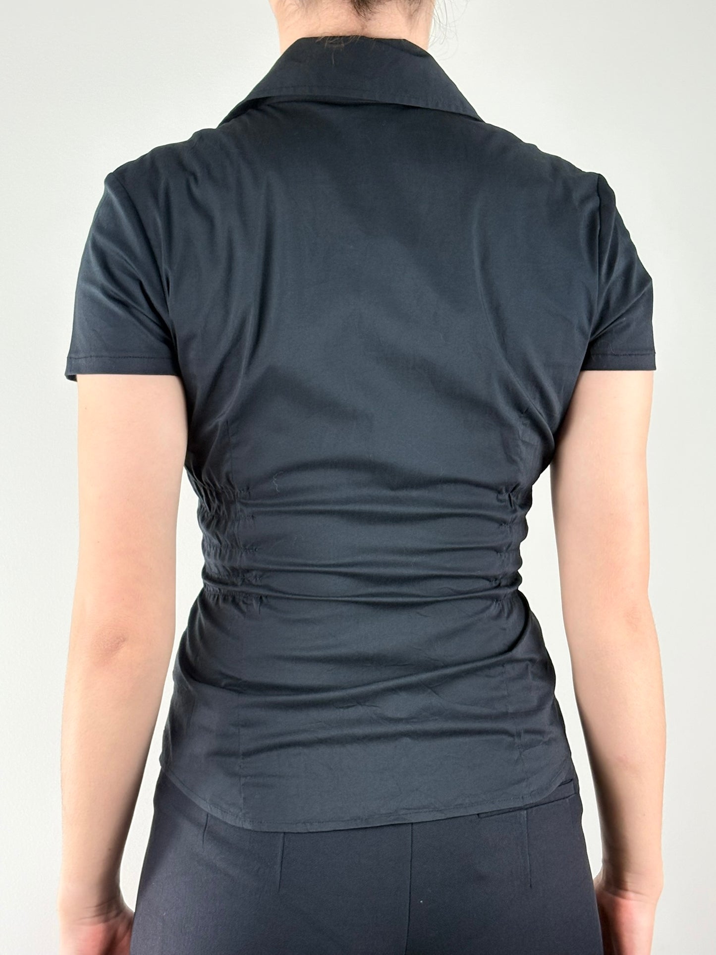 Black Ruffle Collar Ruched Top