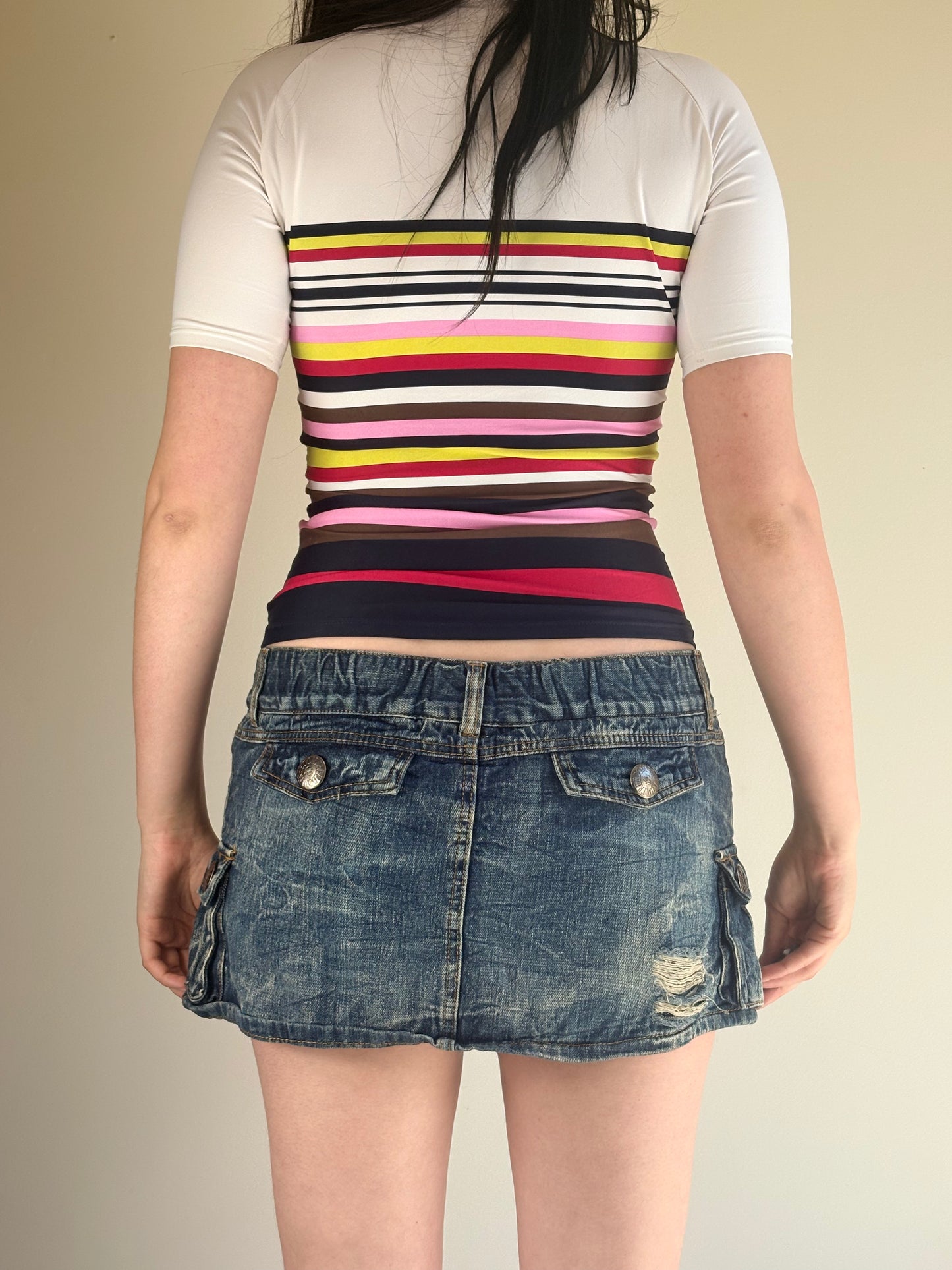 White Stripped Zip Sport Top