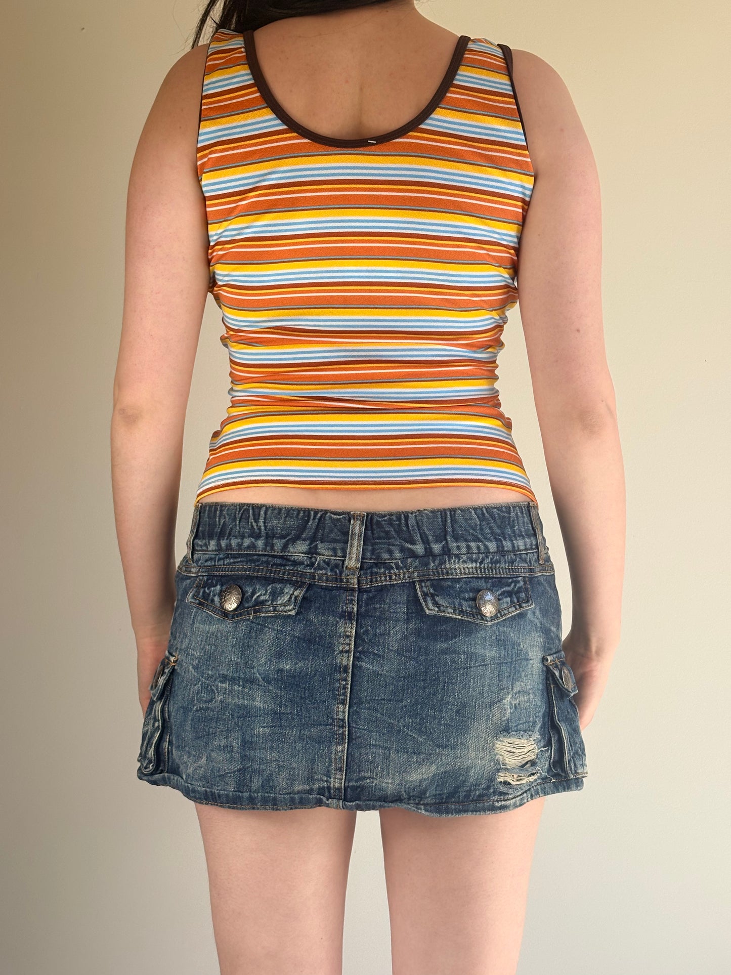 Brown Sleeveless Striped Zip Top