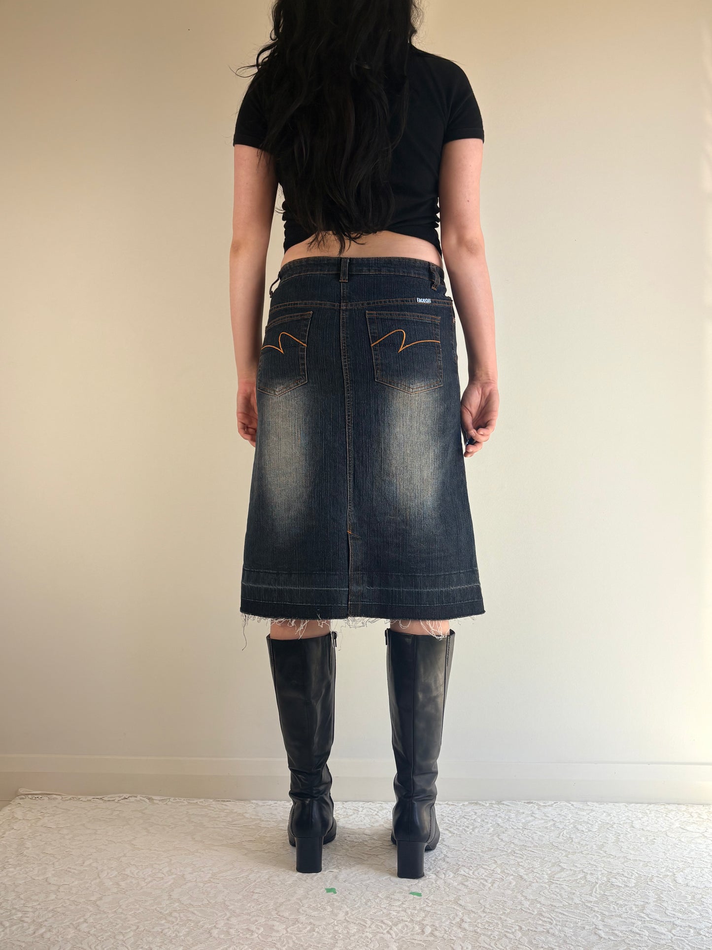 Face Off Denim Midi Skirt