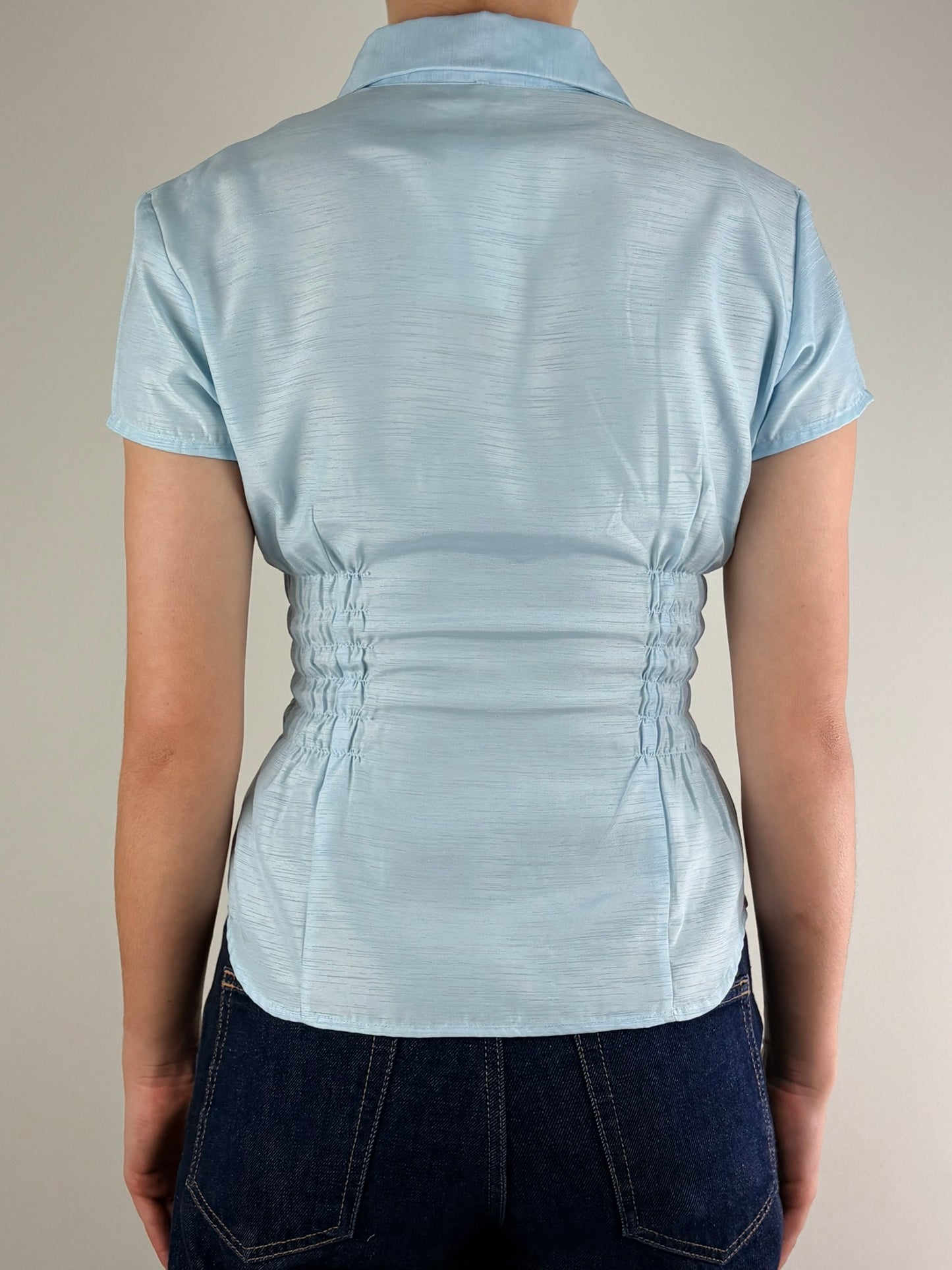 Metallic Blue Ruched Top