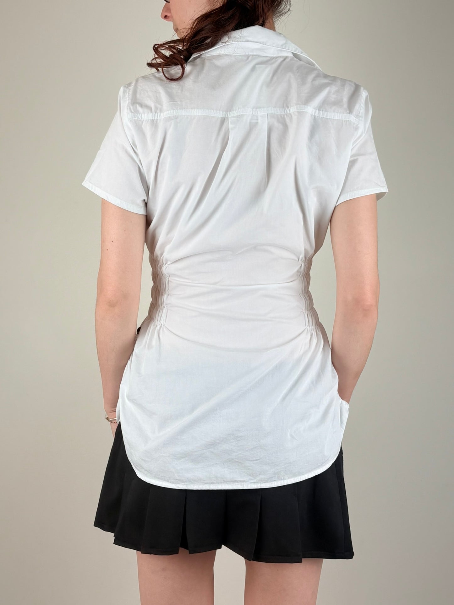 White Pleated Ruched Top