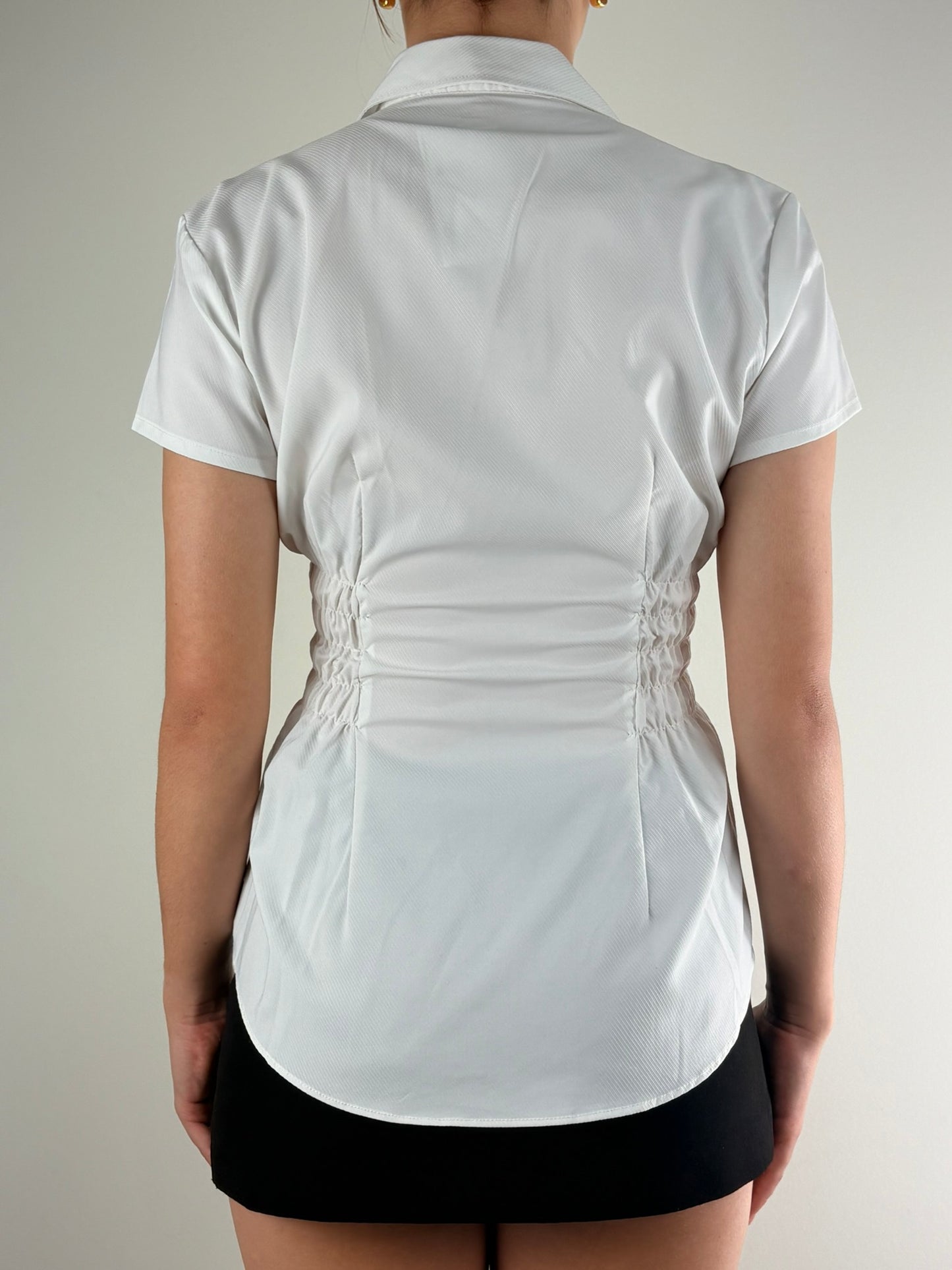 White Embossed Ruched Top