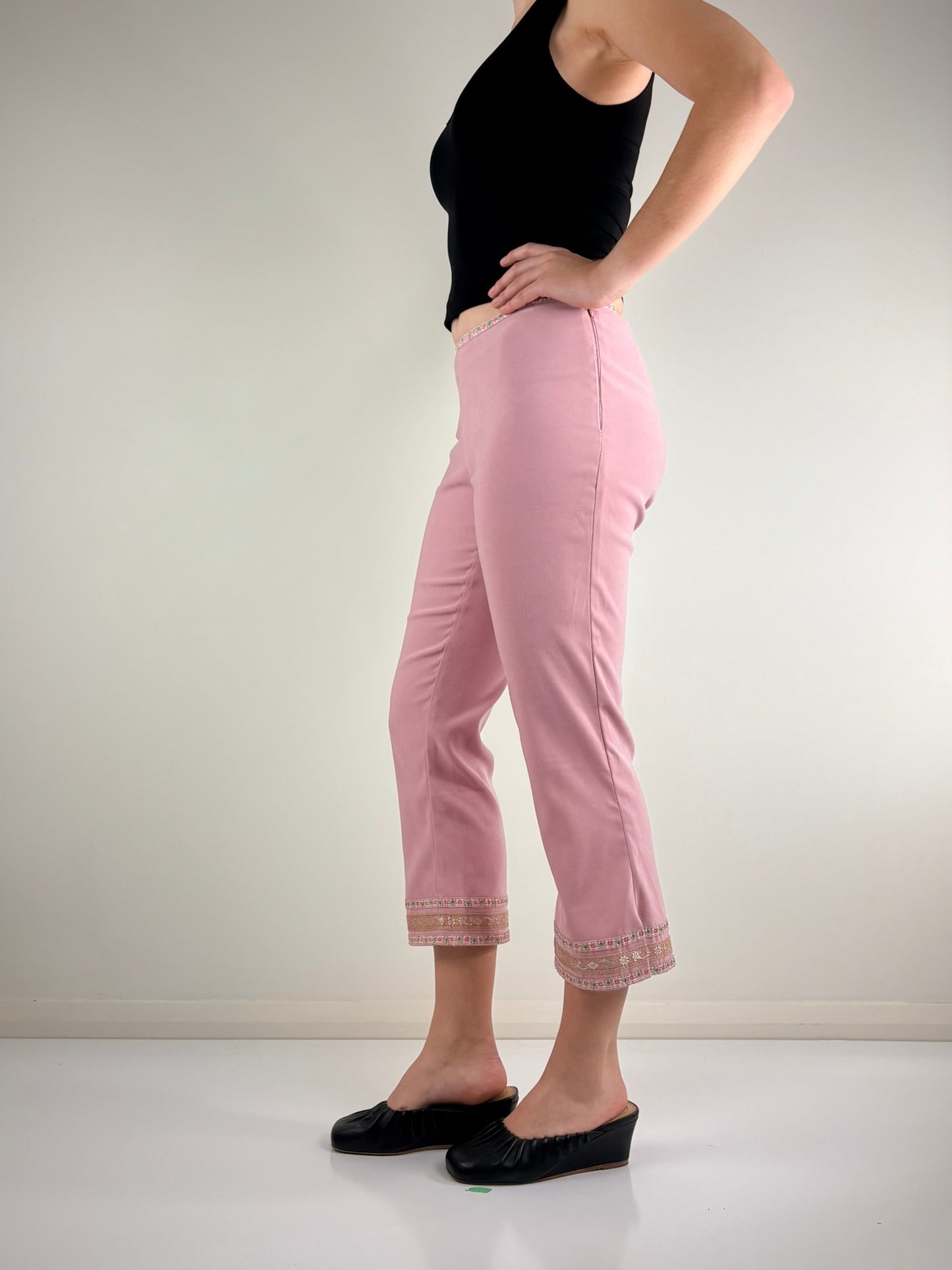 Pink Mid Rise Capri Pants