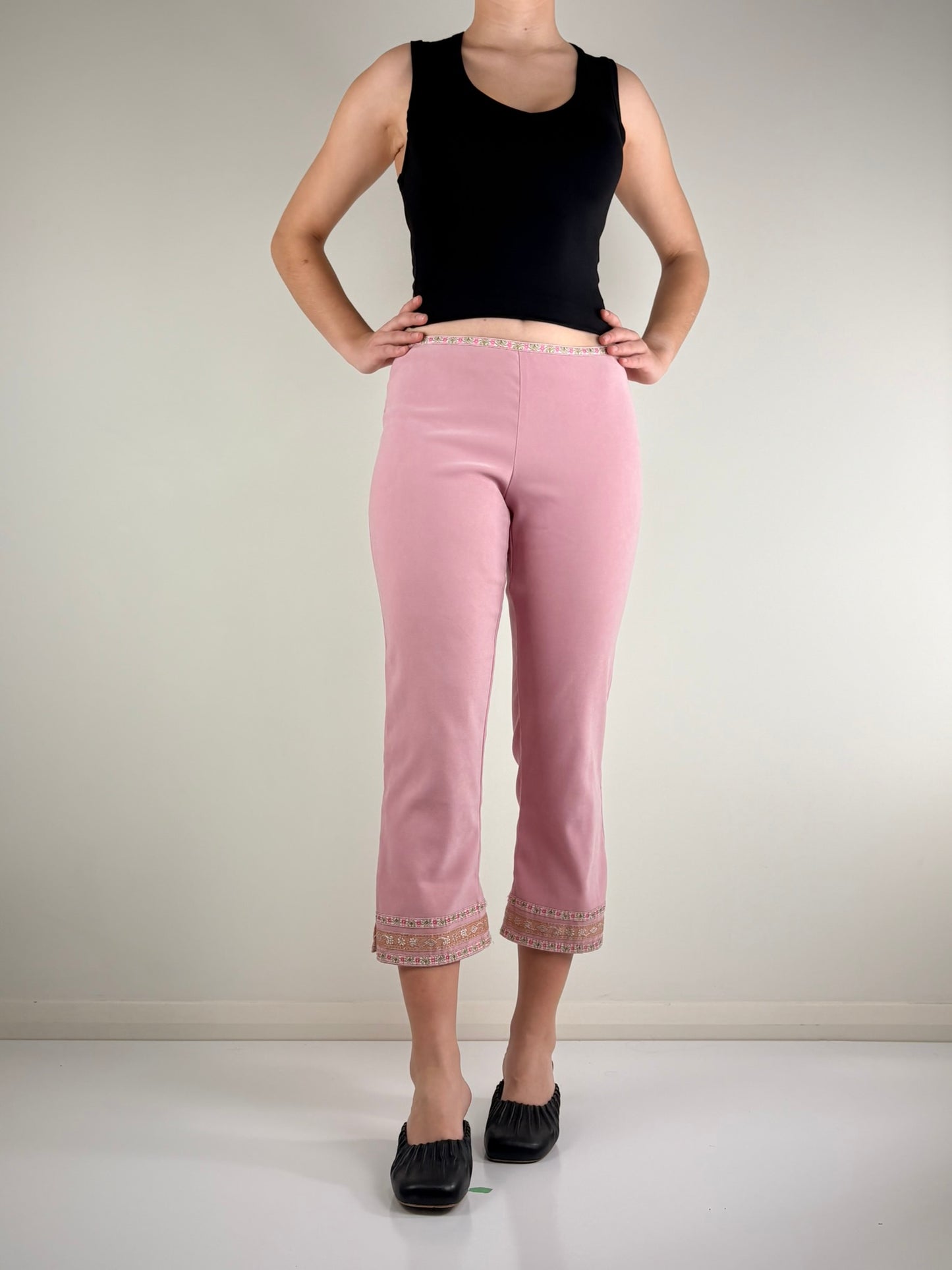 Pink Mid Rise Capri Pants