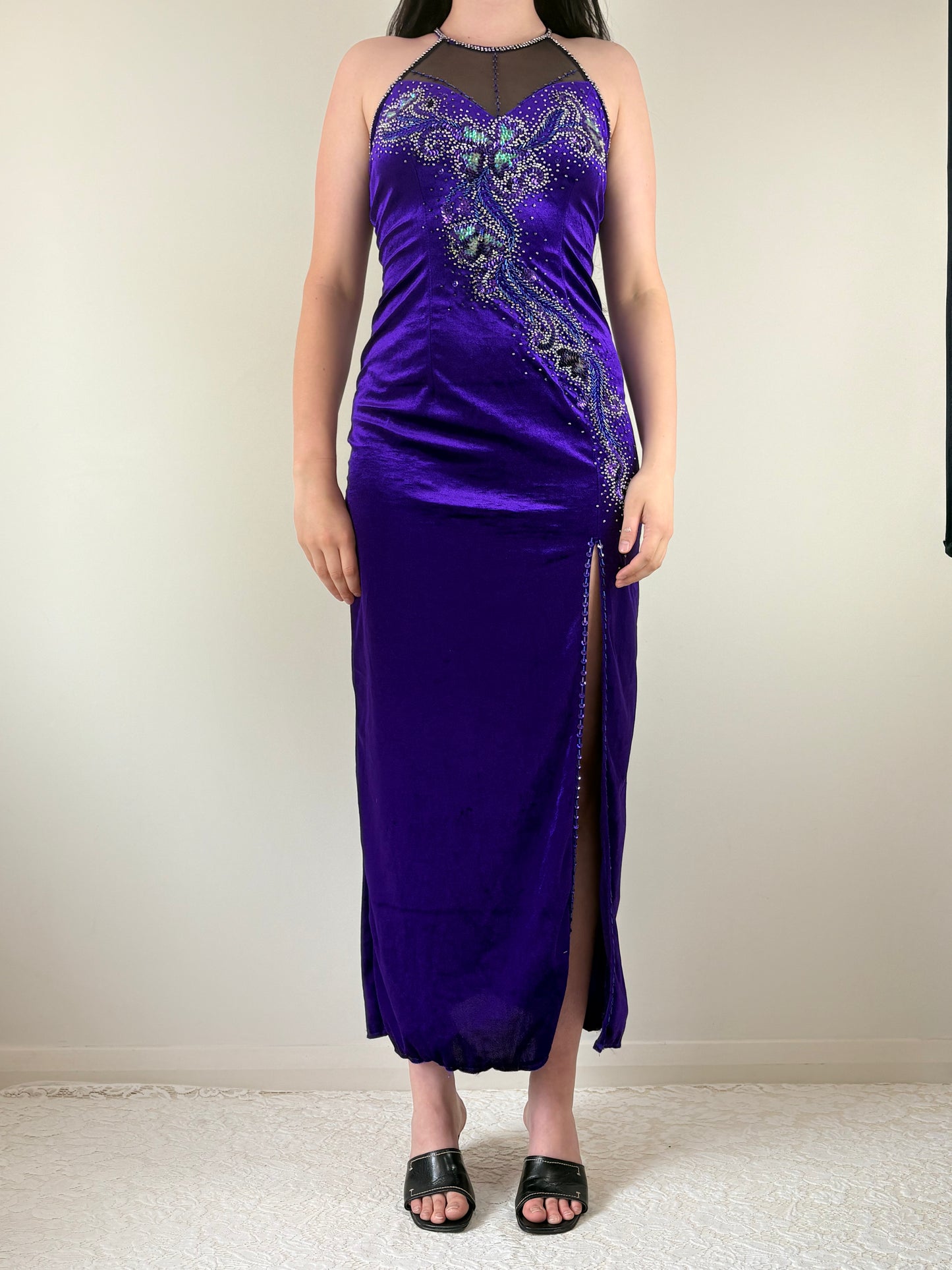 Purple Velvet Silk Formal Dress