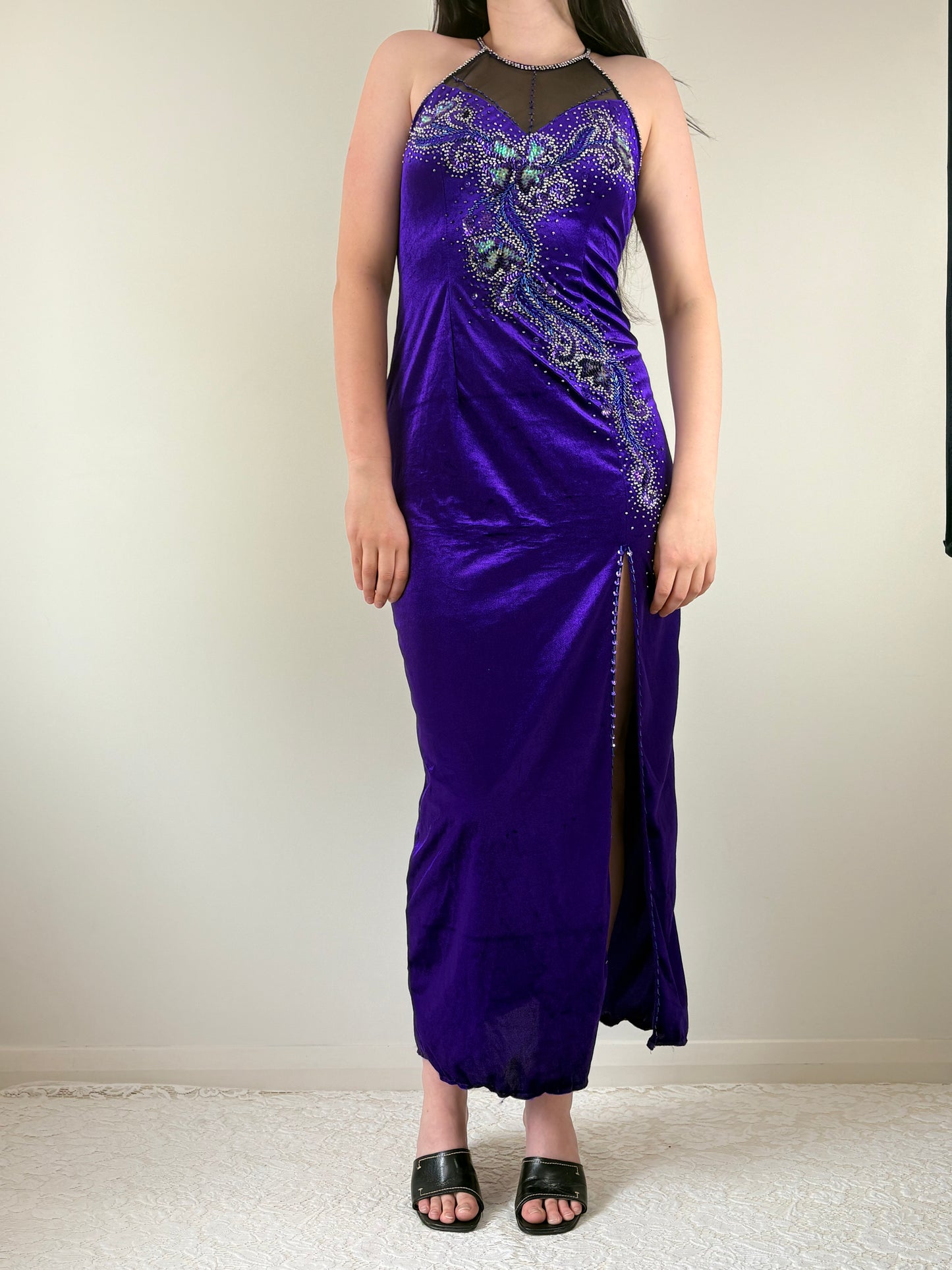 Purple Velvet Silk Formal Dress