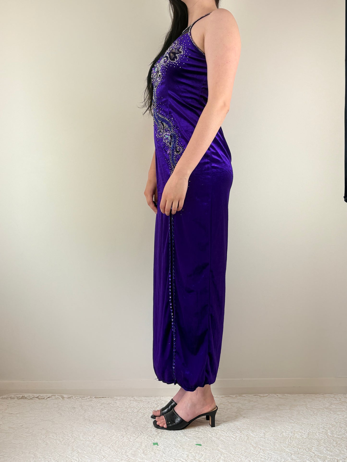 Purple Velvet Silk Formal Dress