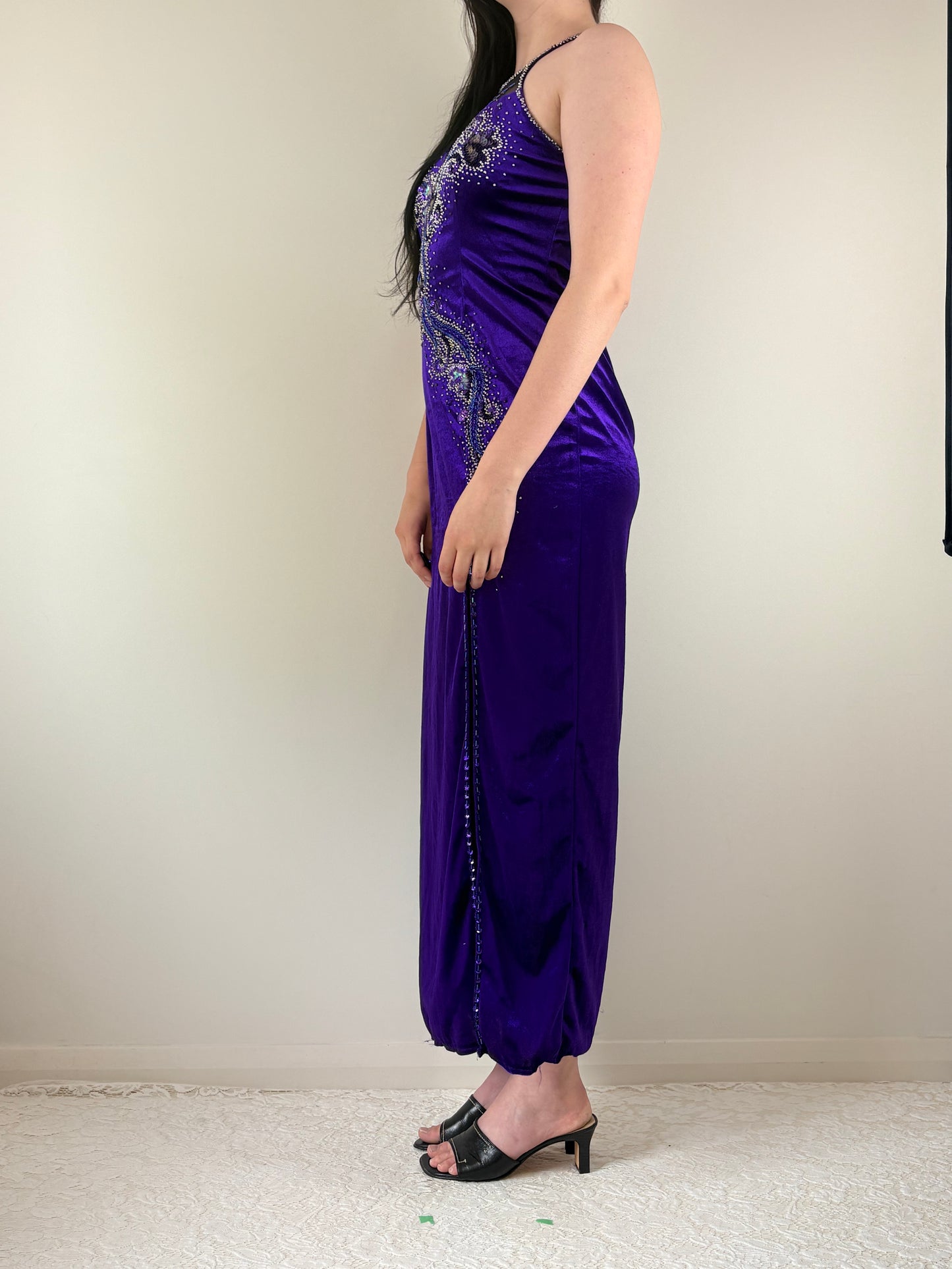 Purple Velvet Silk Formal Dress