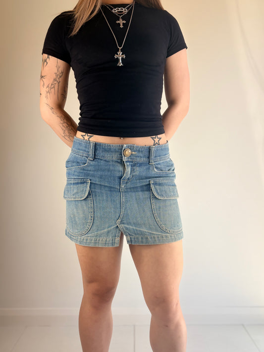 Denim Cargo Micro Skirt