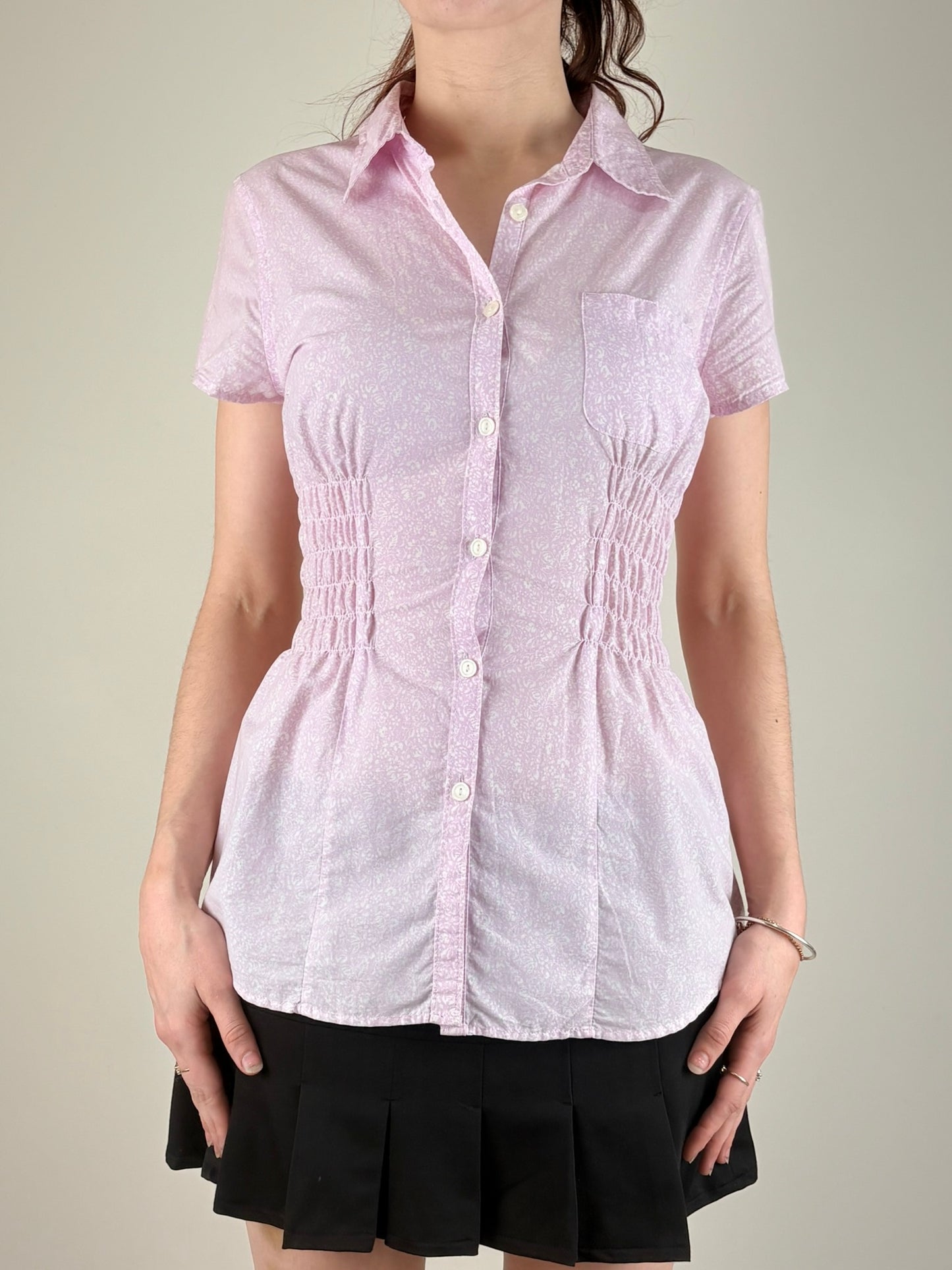 Pink Cotton Floral Ruched Top