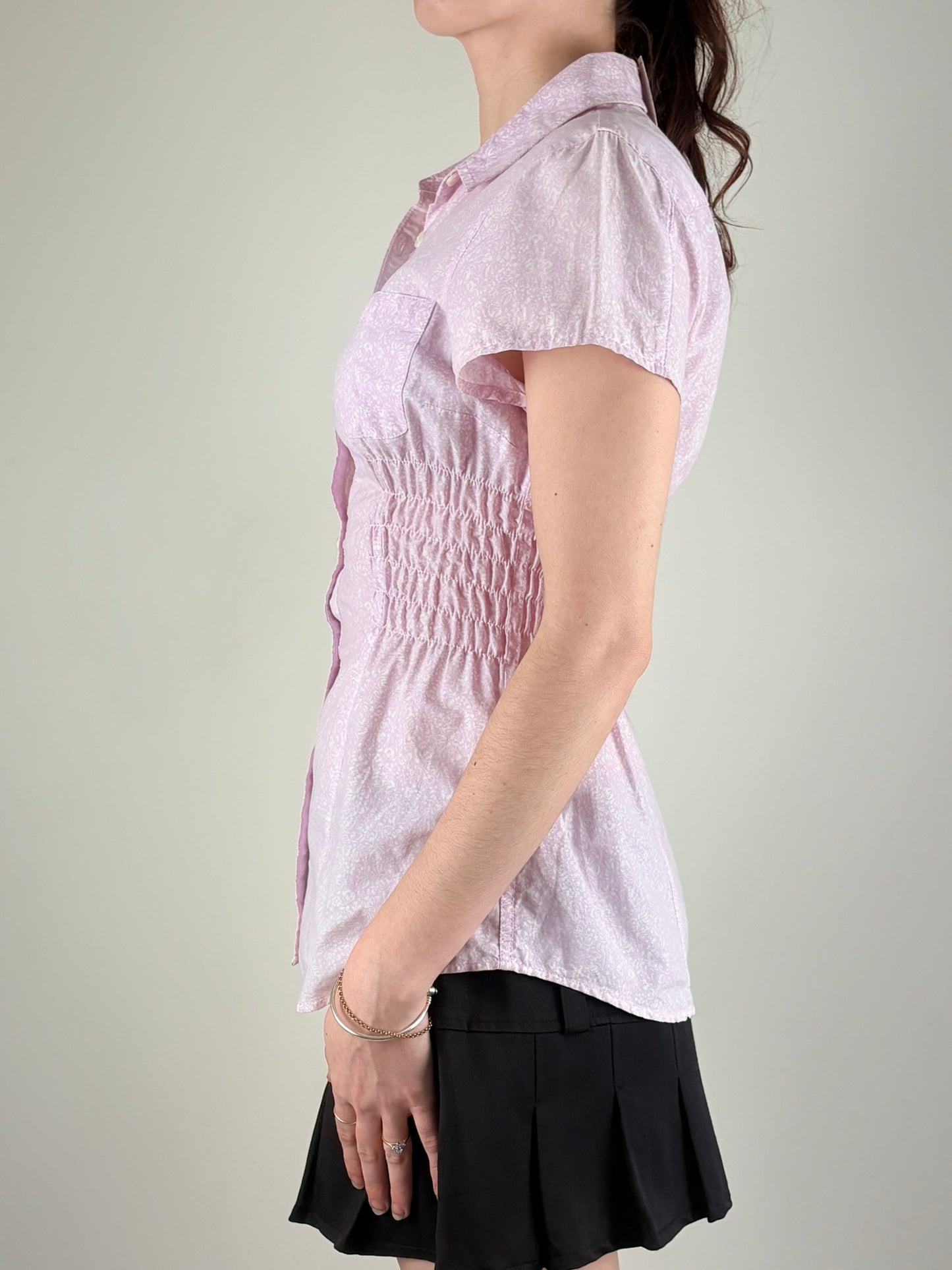 Pink Cotton Floral Ruched Top