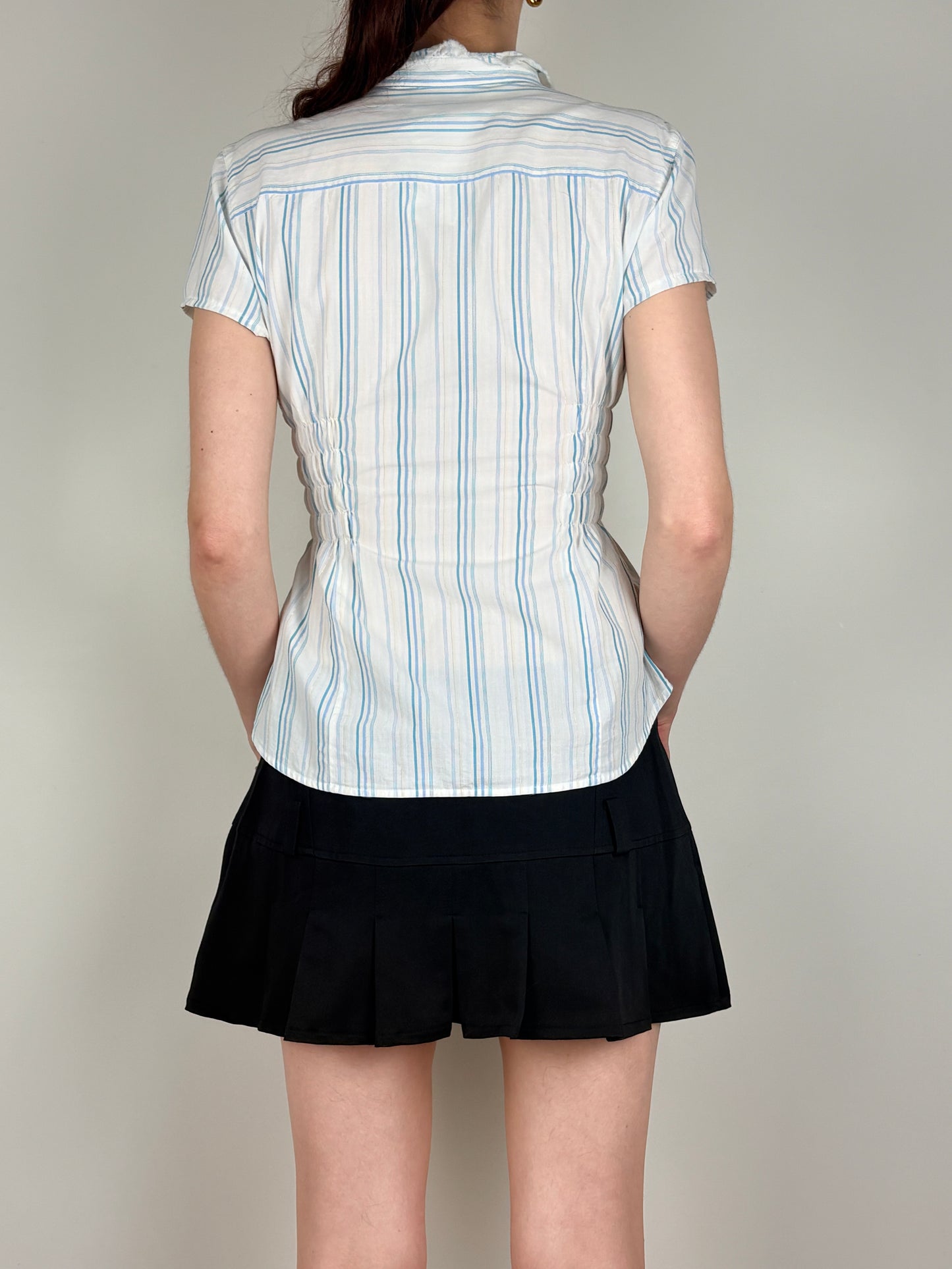 White Blue Stripped Ruched Top