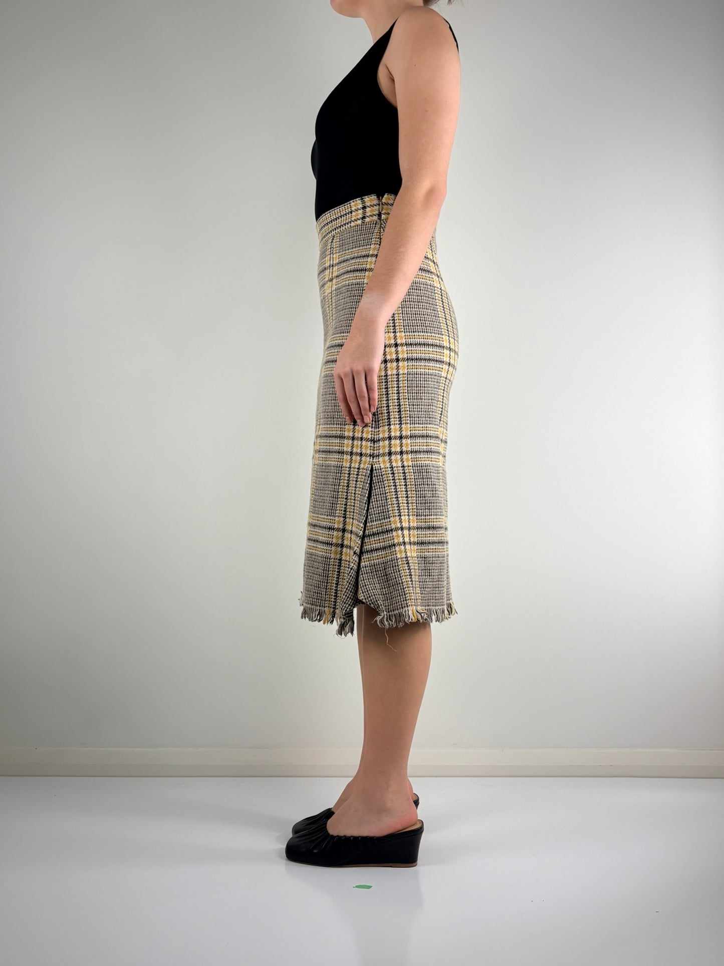 Brown & Yellow Plaid Midi Skirt