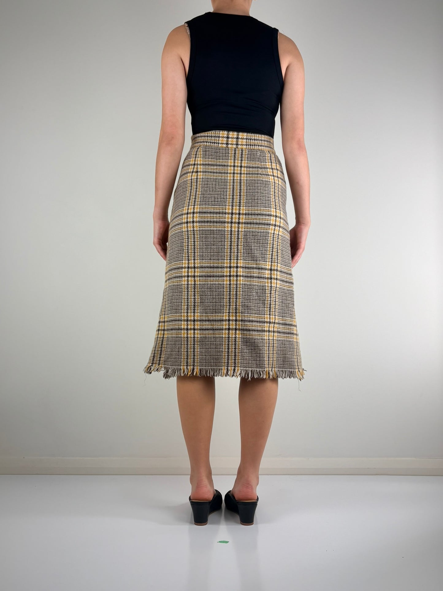 Brown & Yellow Plaid Midi Skirt