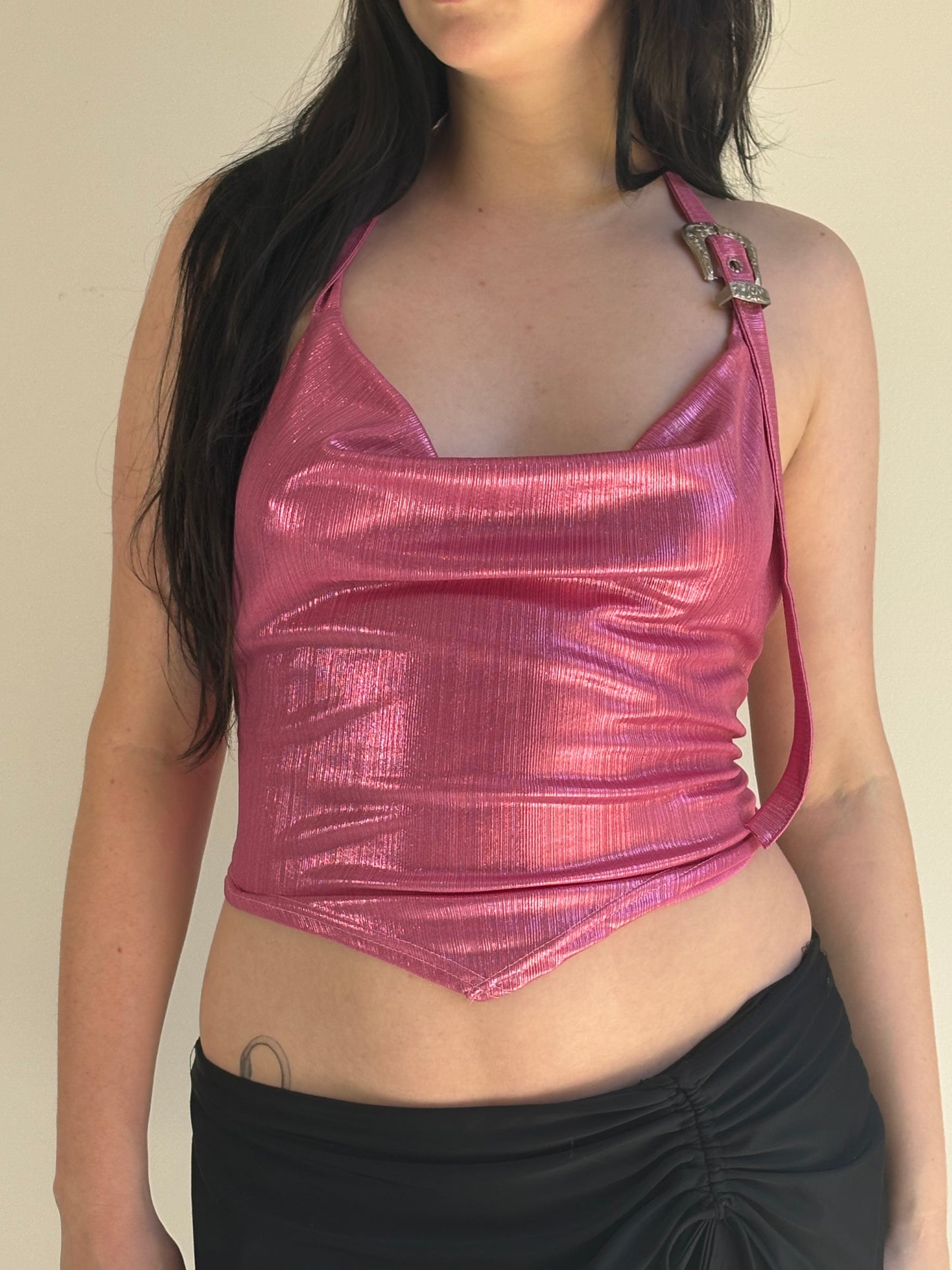 Pink Backless Halter Top