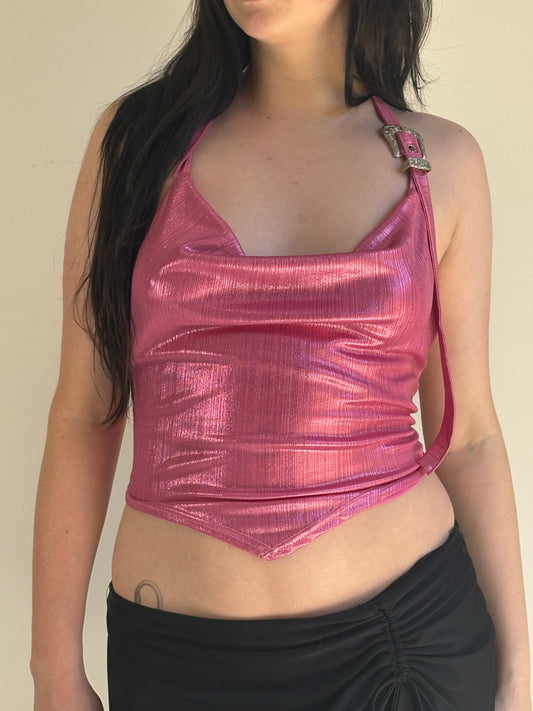 Pink Backless Halter Top
