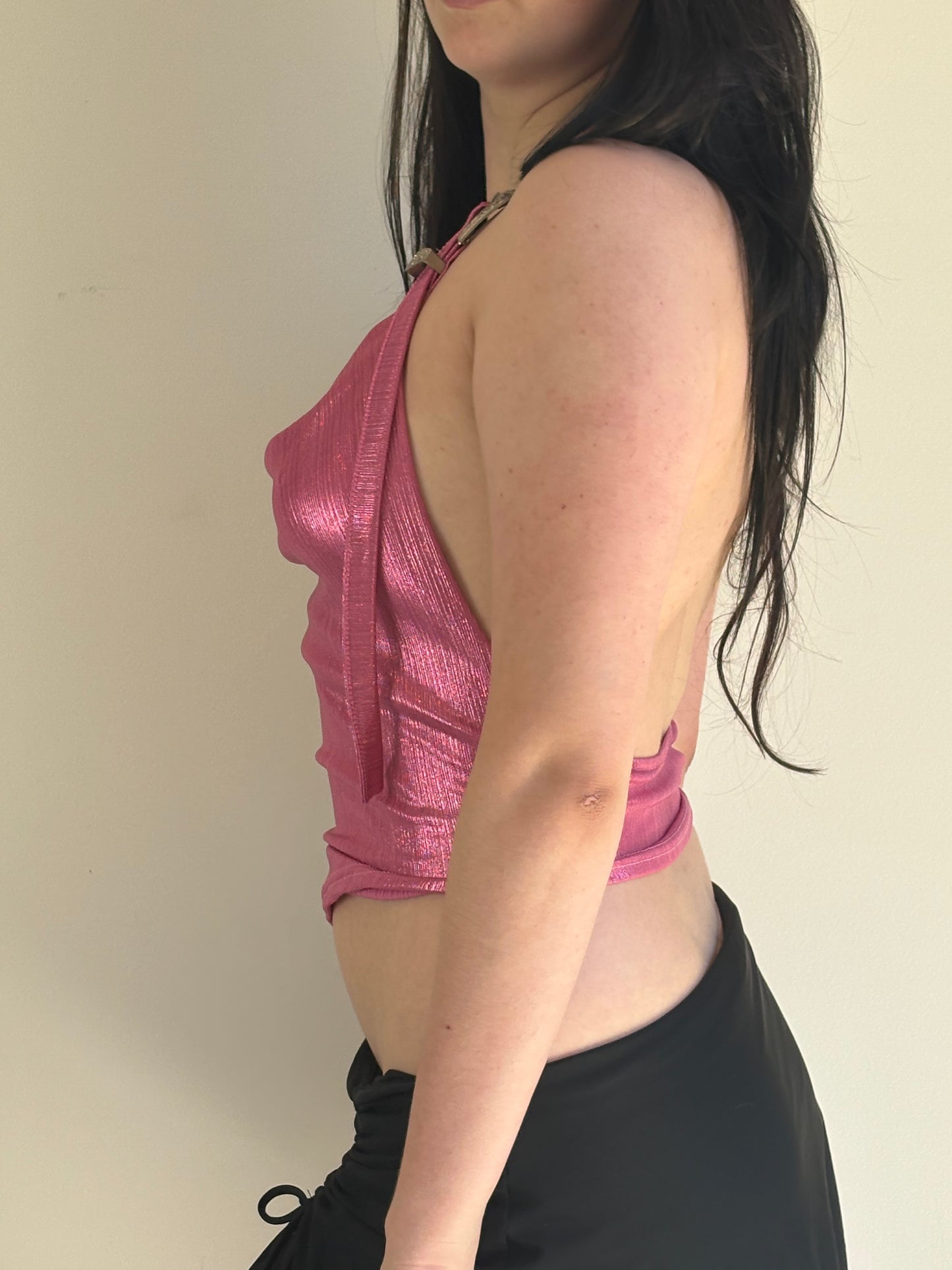 Pink Backless Halter Top