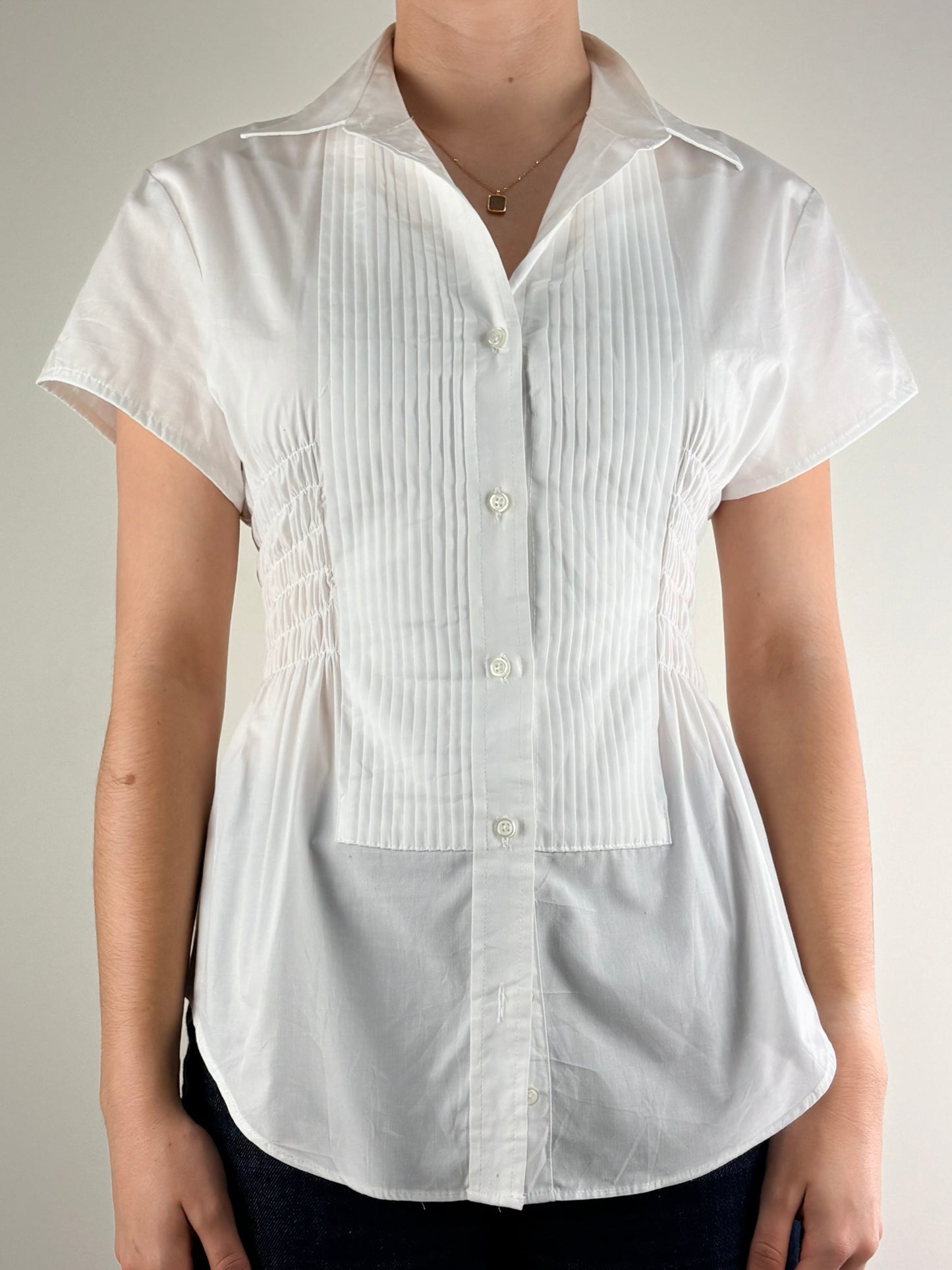 White Panel Ruched Top