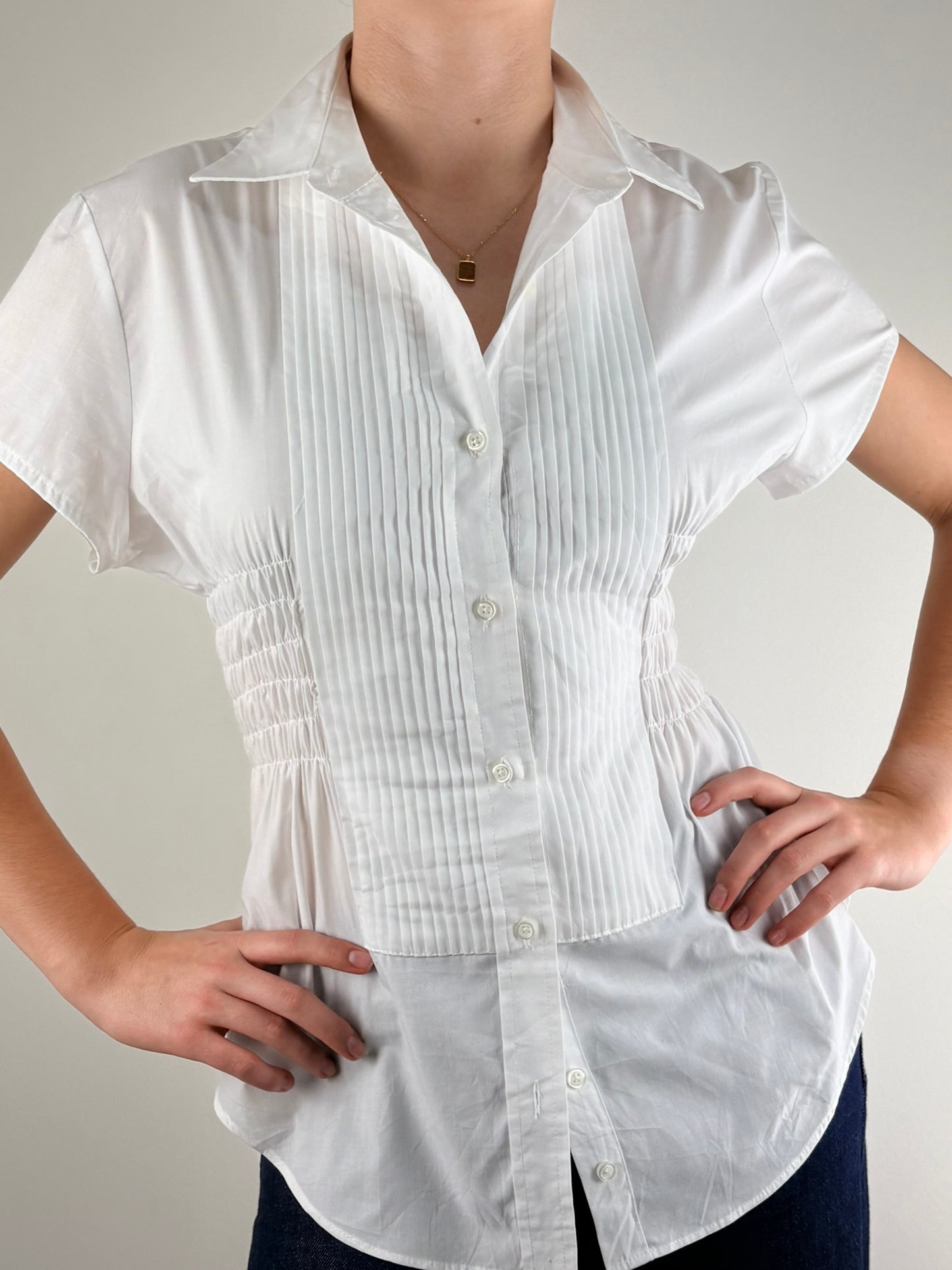 White Panel Ruched Top