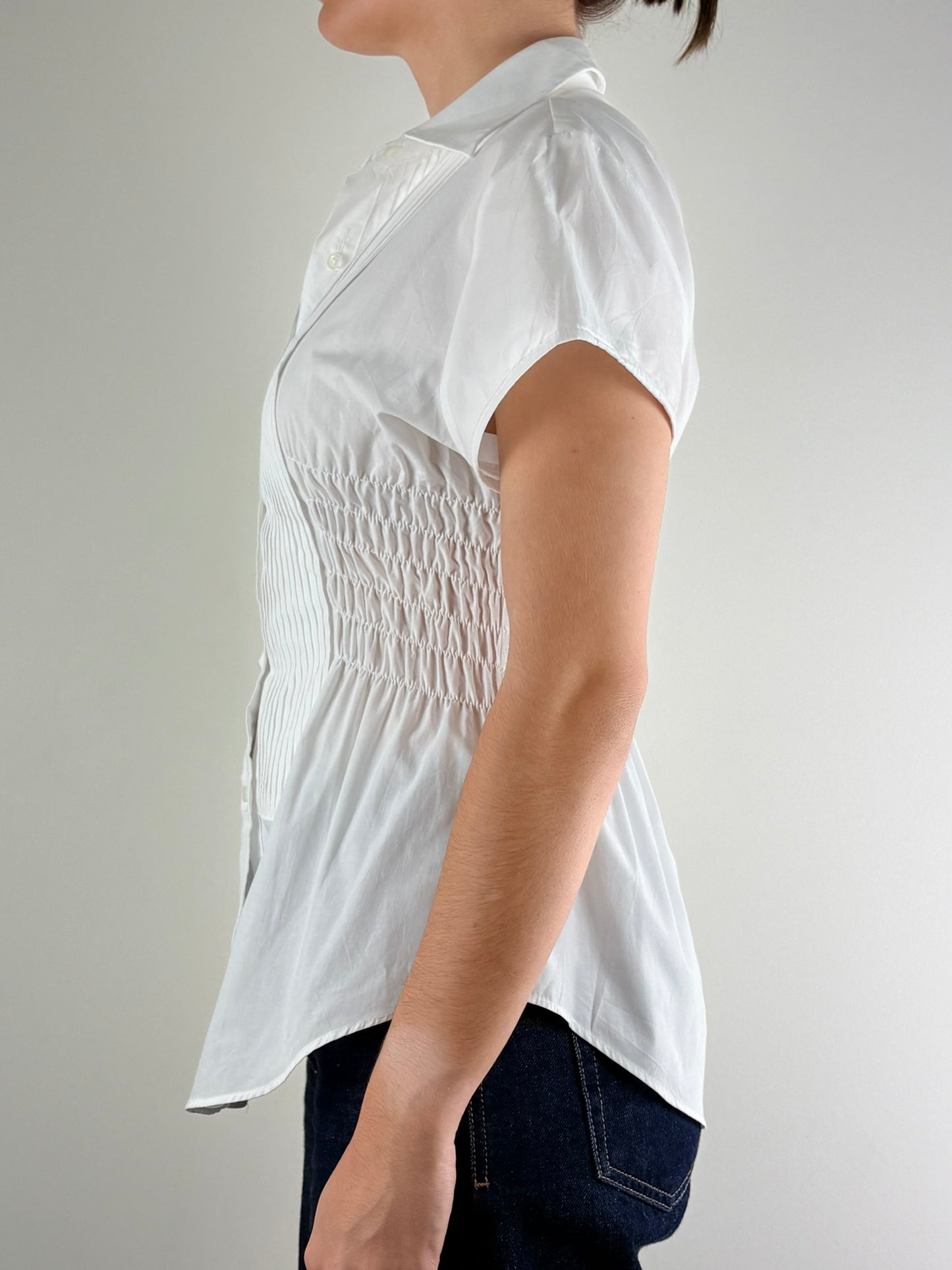 White Panel Ruched Top