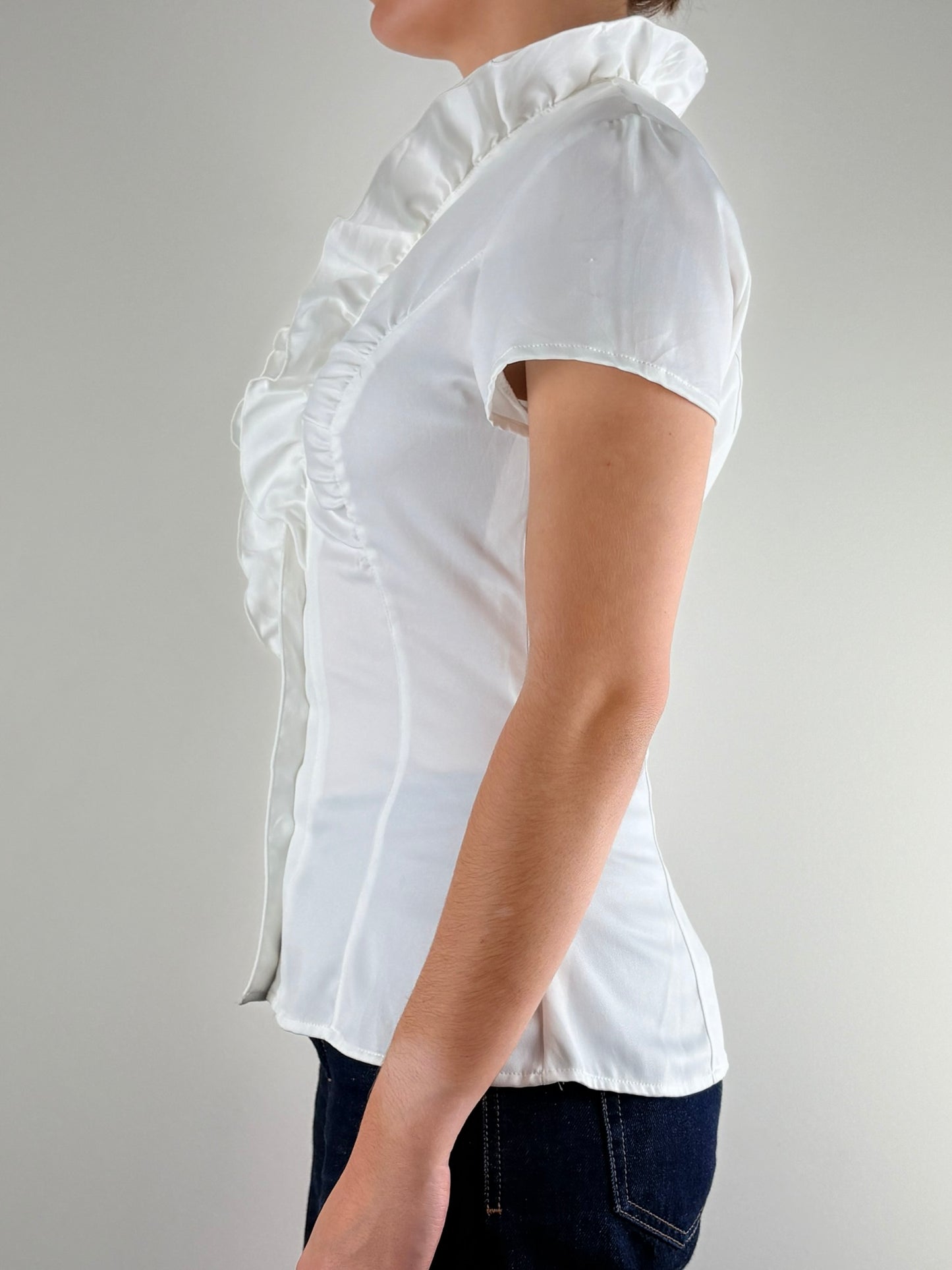 White Ruffle Cinched Top
