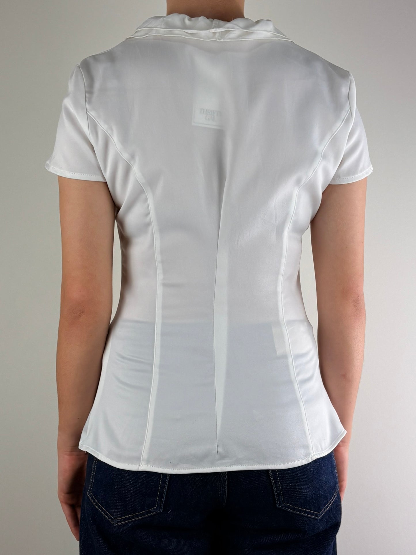 White Ruffle Cinched Top