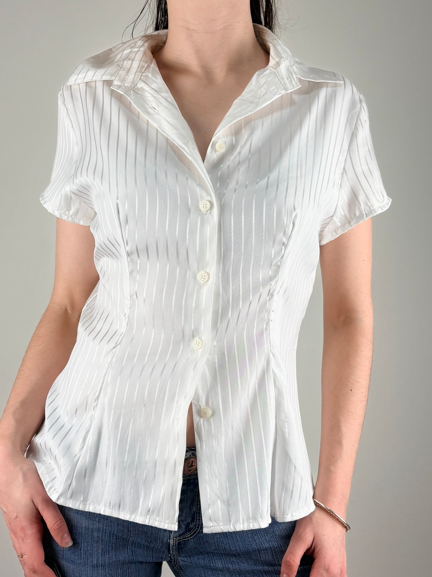 White Striped Cinched Top