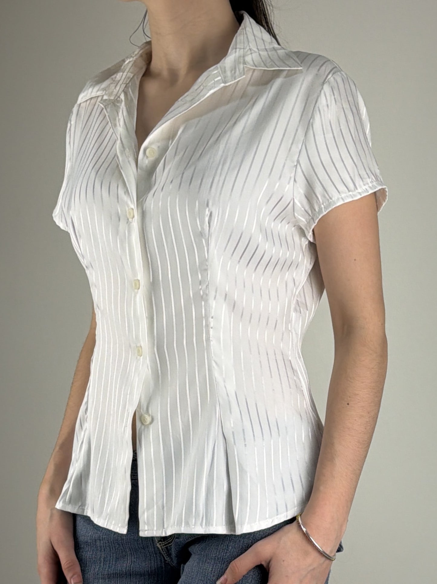 White Striped Cinched Top