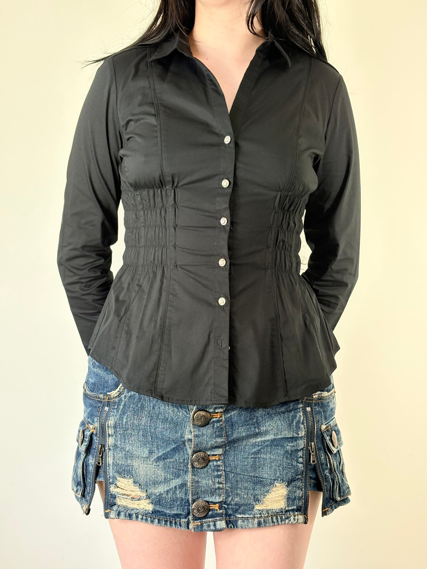 Upcycled Black Ruched Blouse