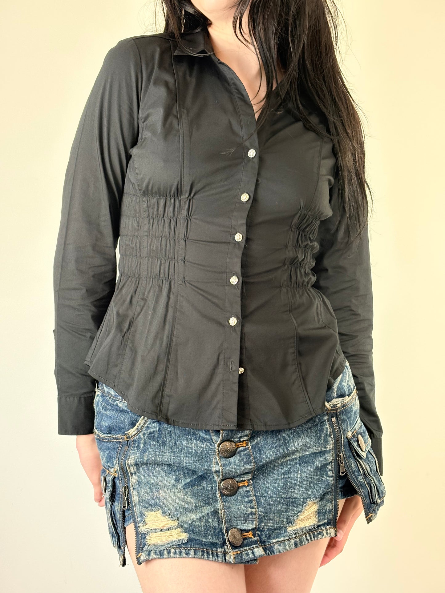 Black Ruched Blouse