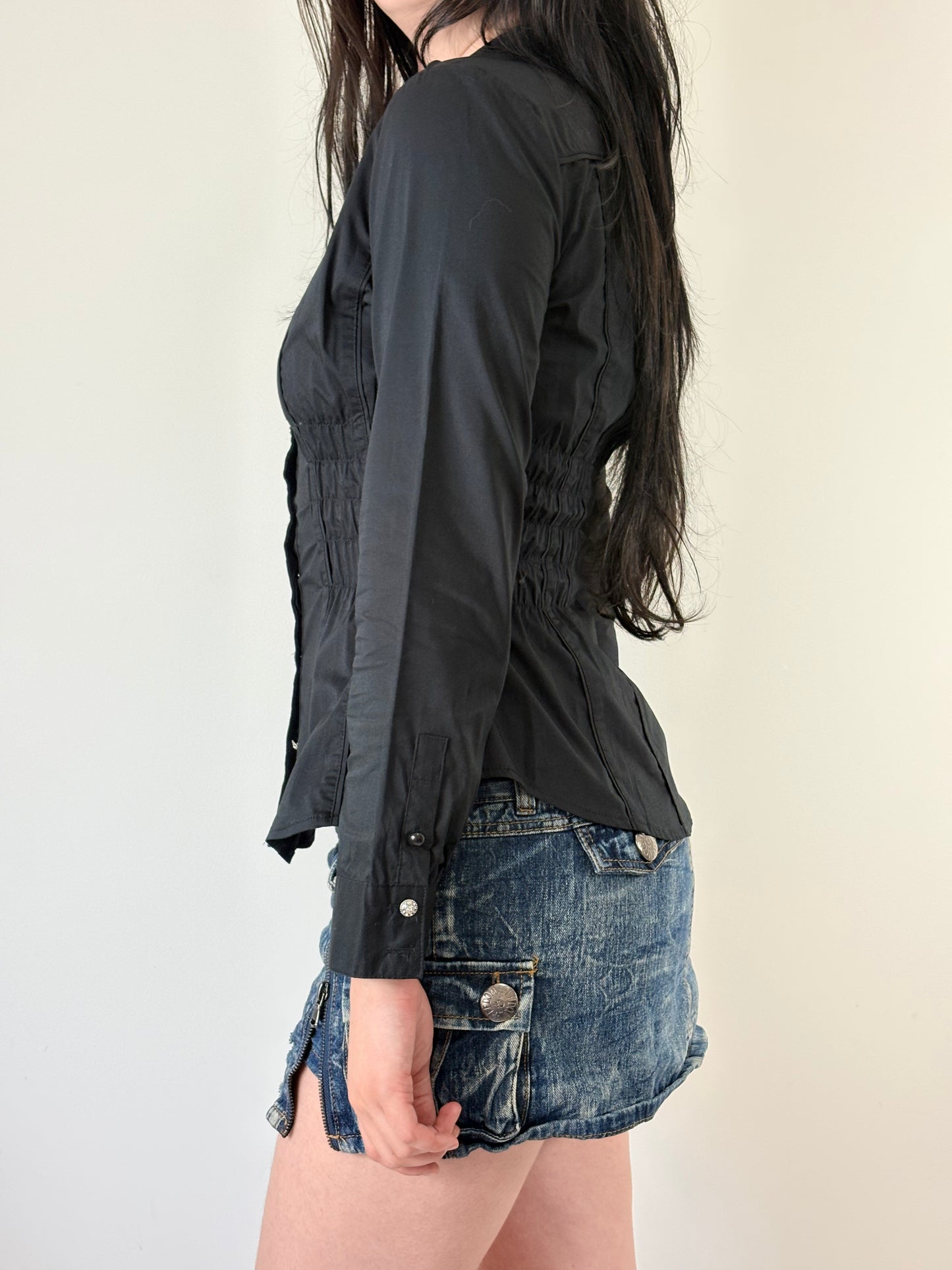 Upcycled Black Ruched Blouse