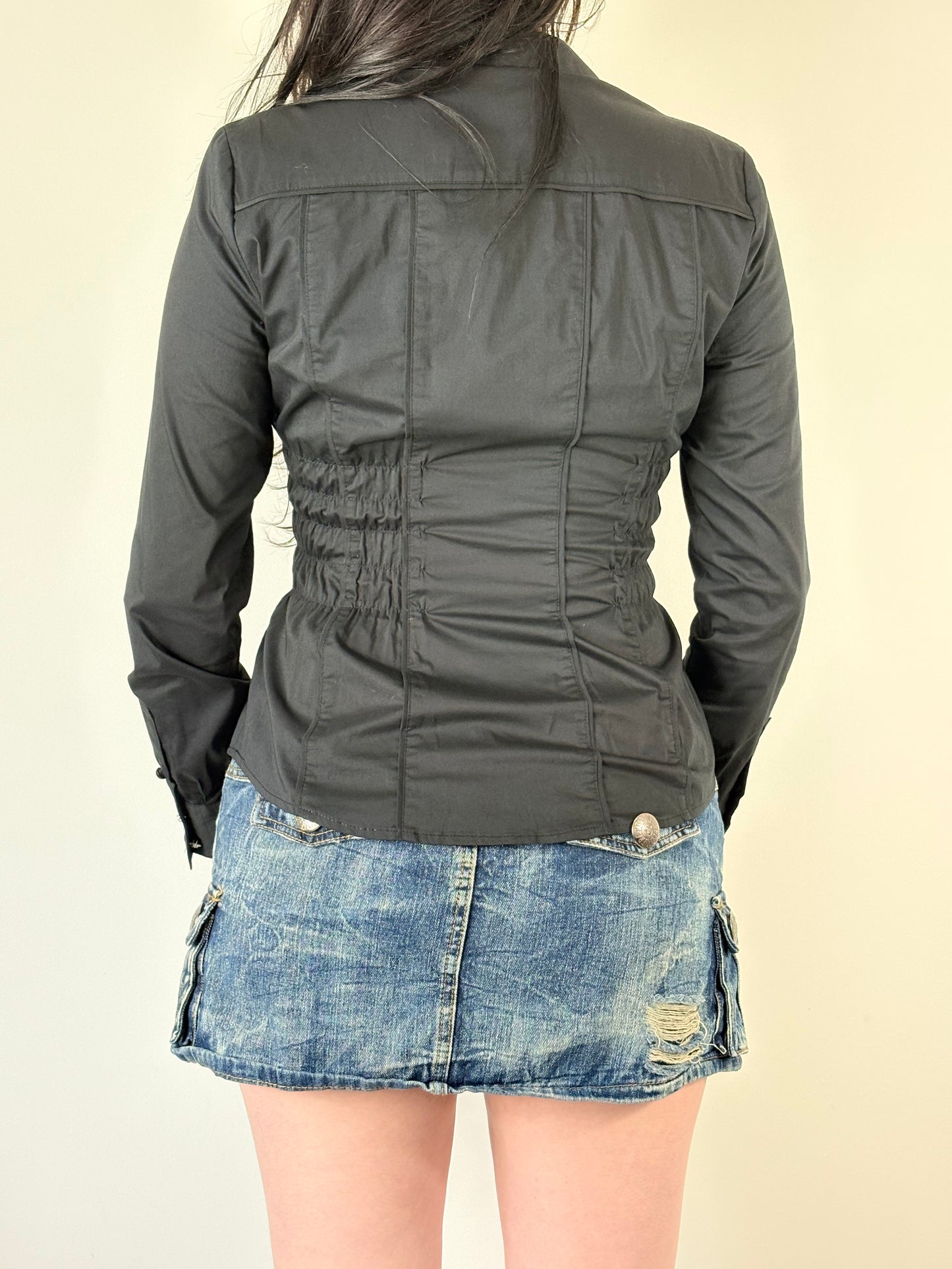 Upcycled Black Ruched Blouse