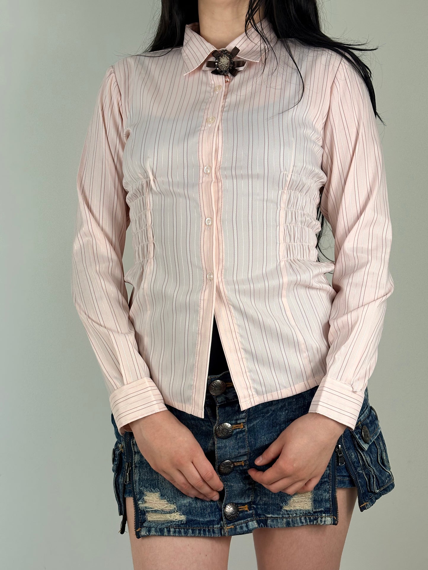 Pink Upcycled Ruched Blouse