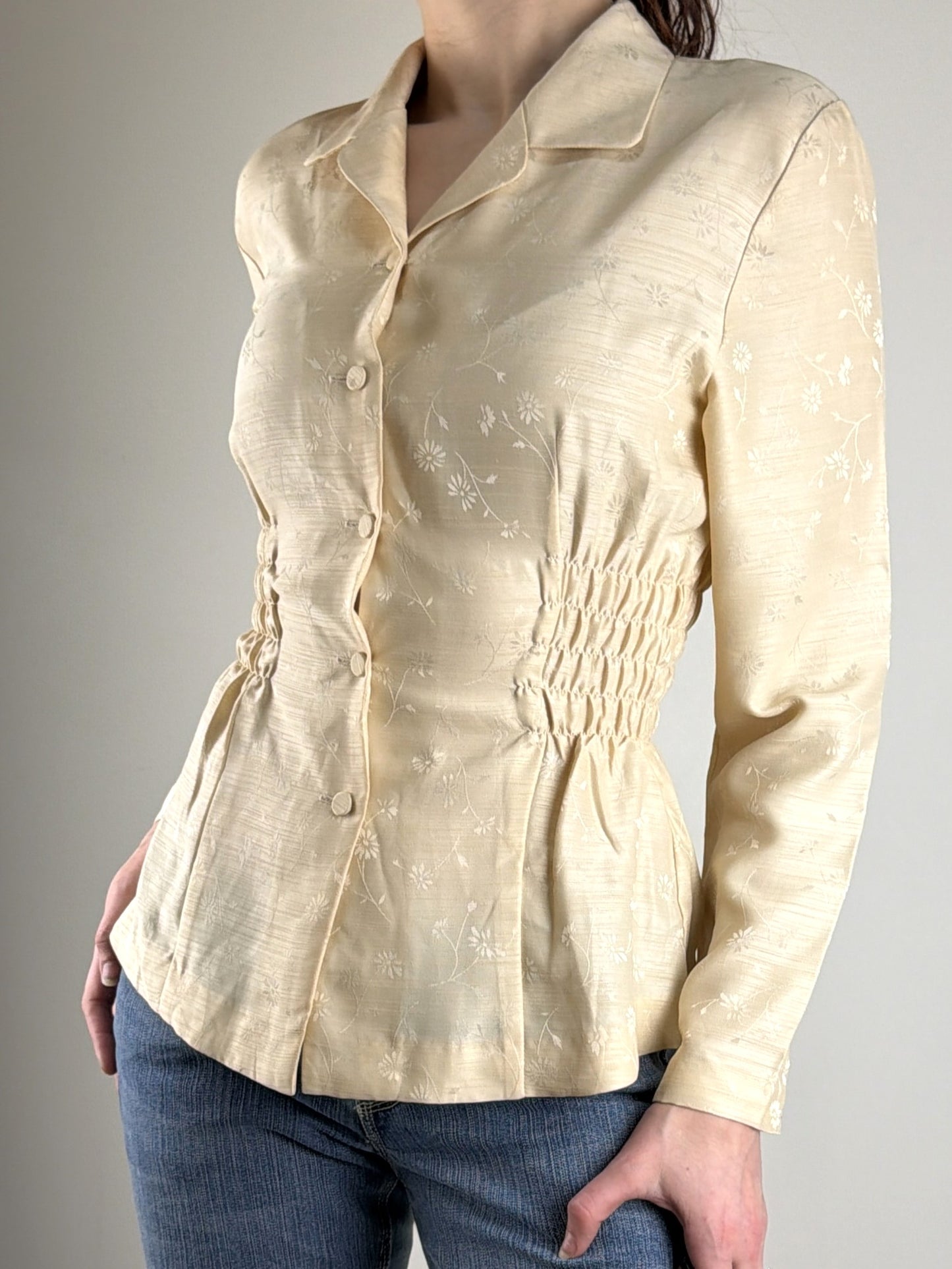 Tan Floral Ruched Blouse