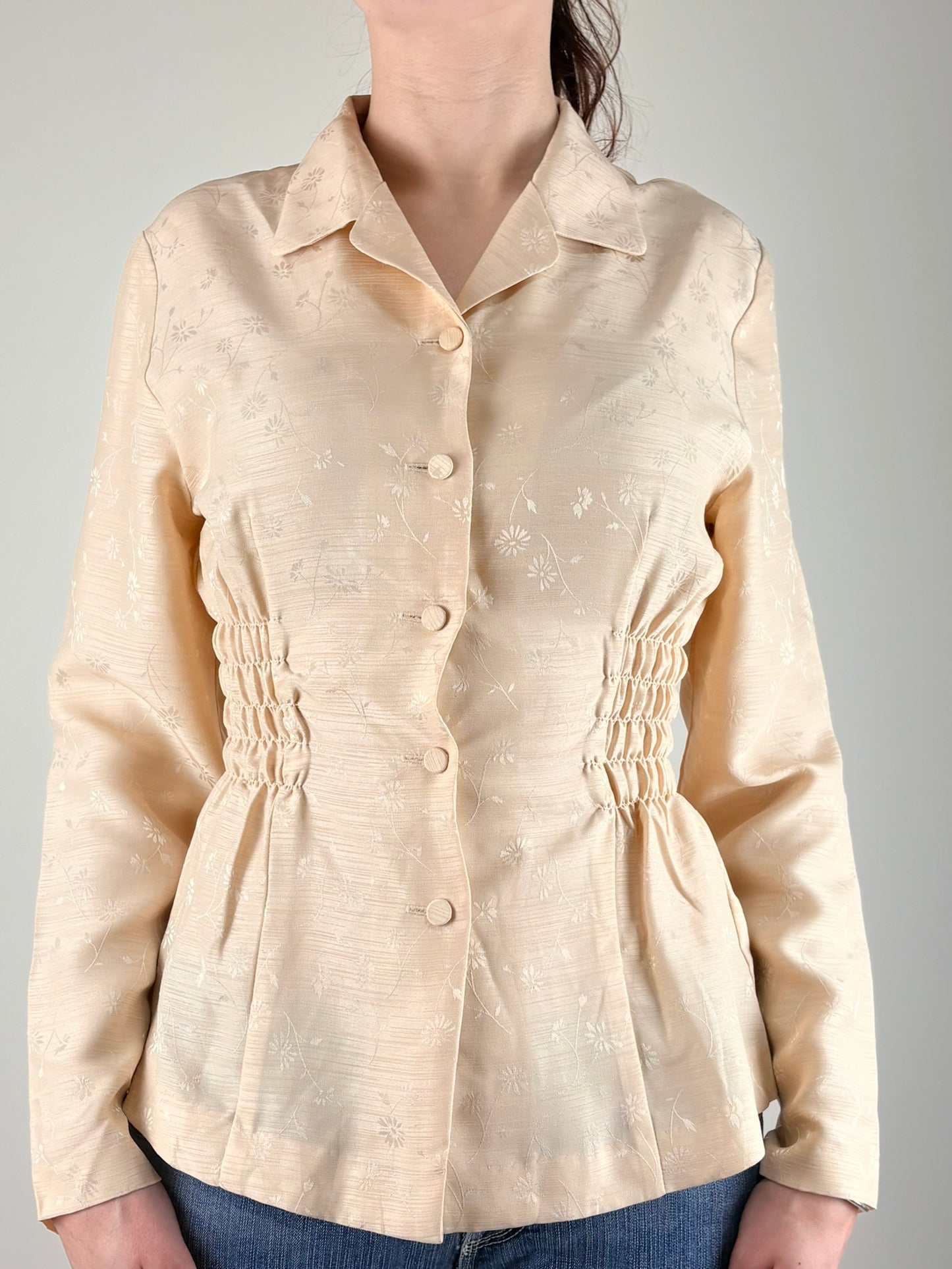 Tan Floral Ruched Blouse