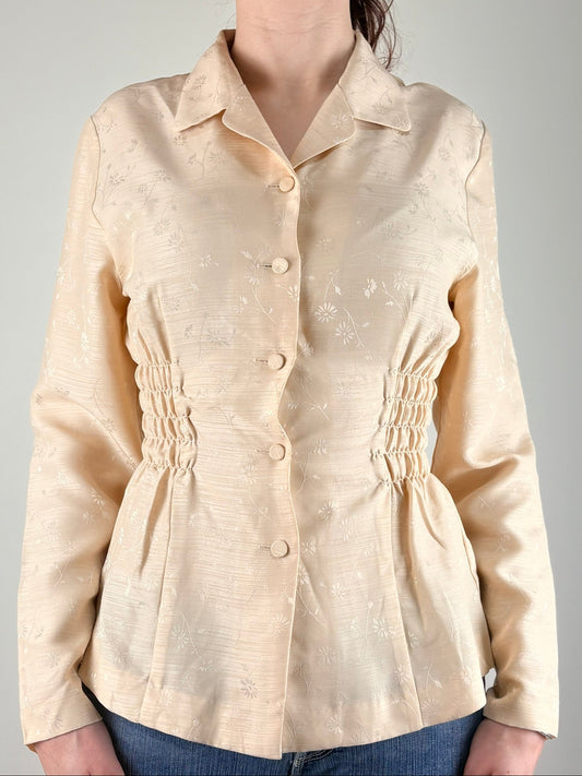 Tan Floral Ruched Blouse