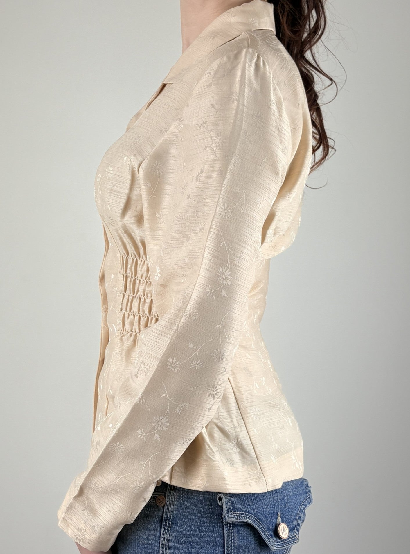 Tan Floral Ruched Blouse
