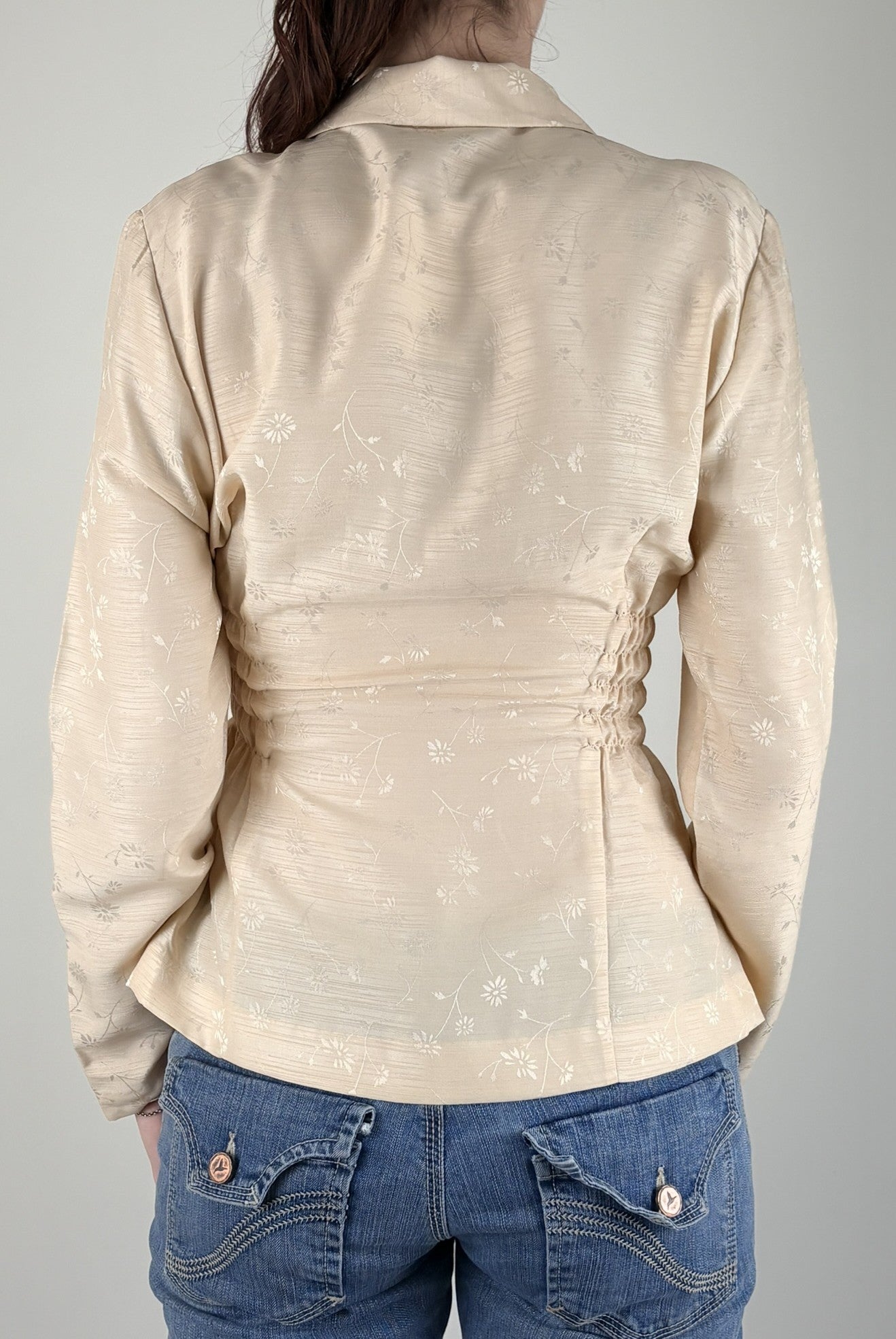 Tan Floral Ruched Blouse