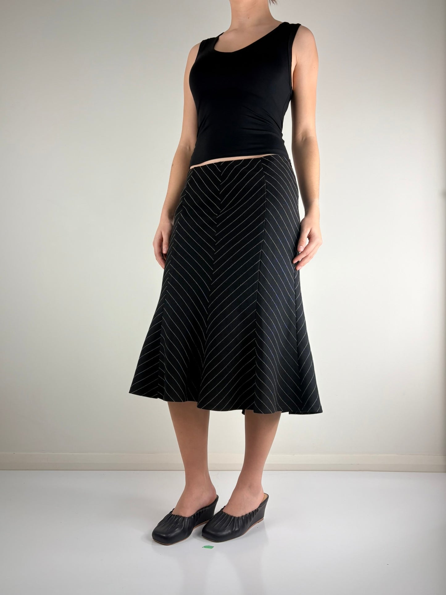 Black Pin Stripe Midi Skirt