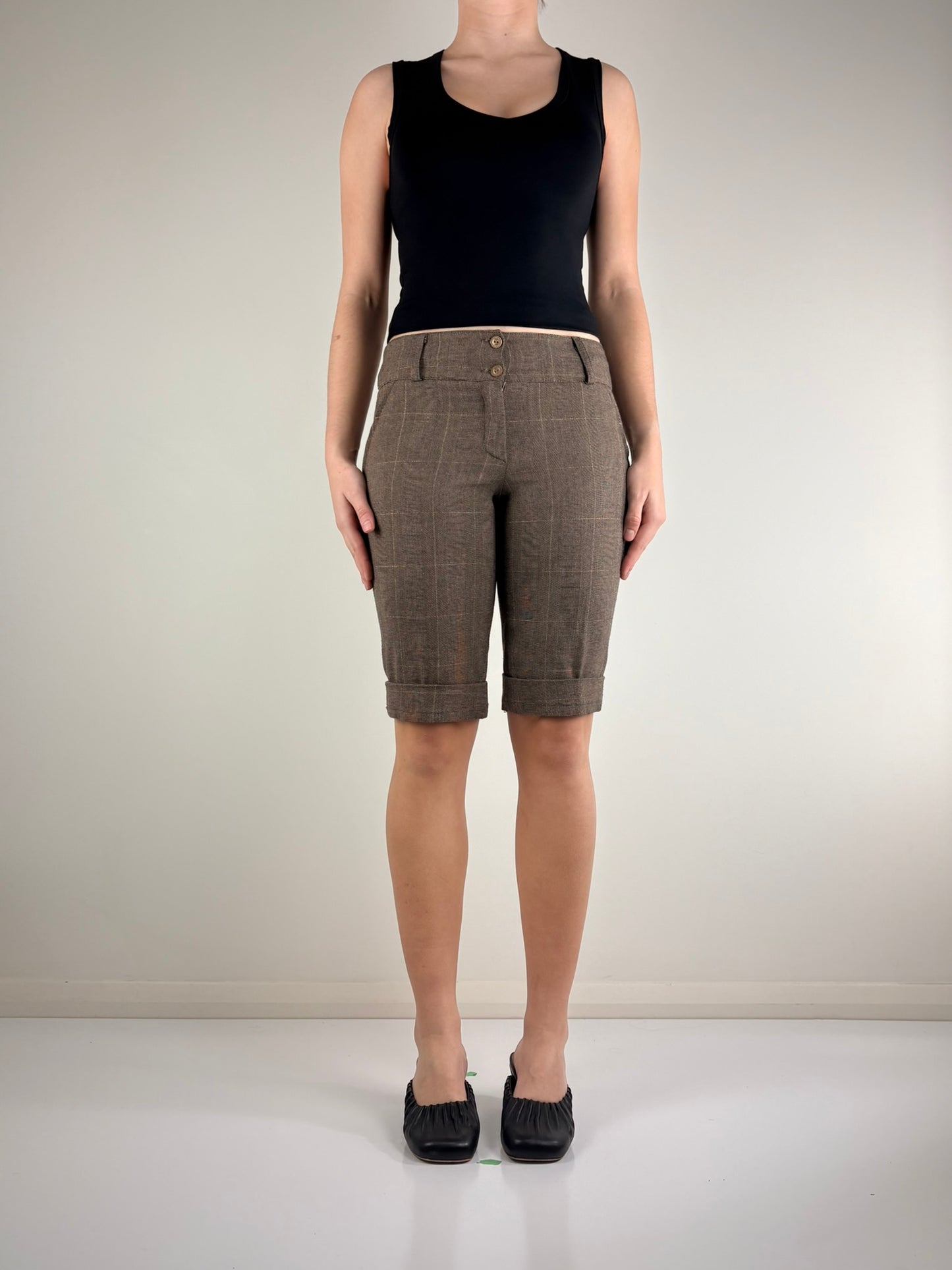 Tartan Wool Low Rise Crop Pants